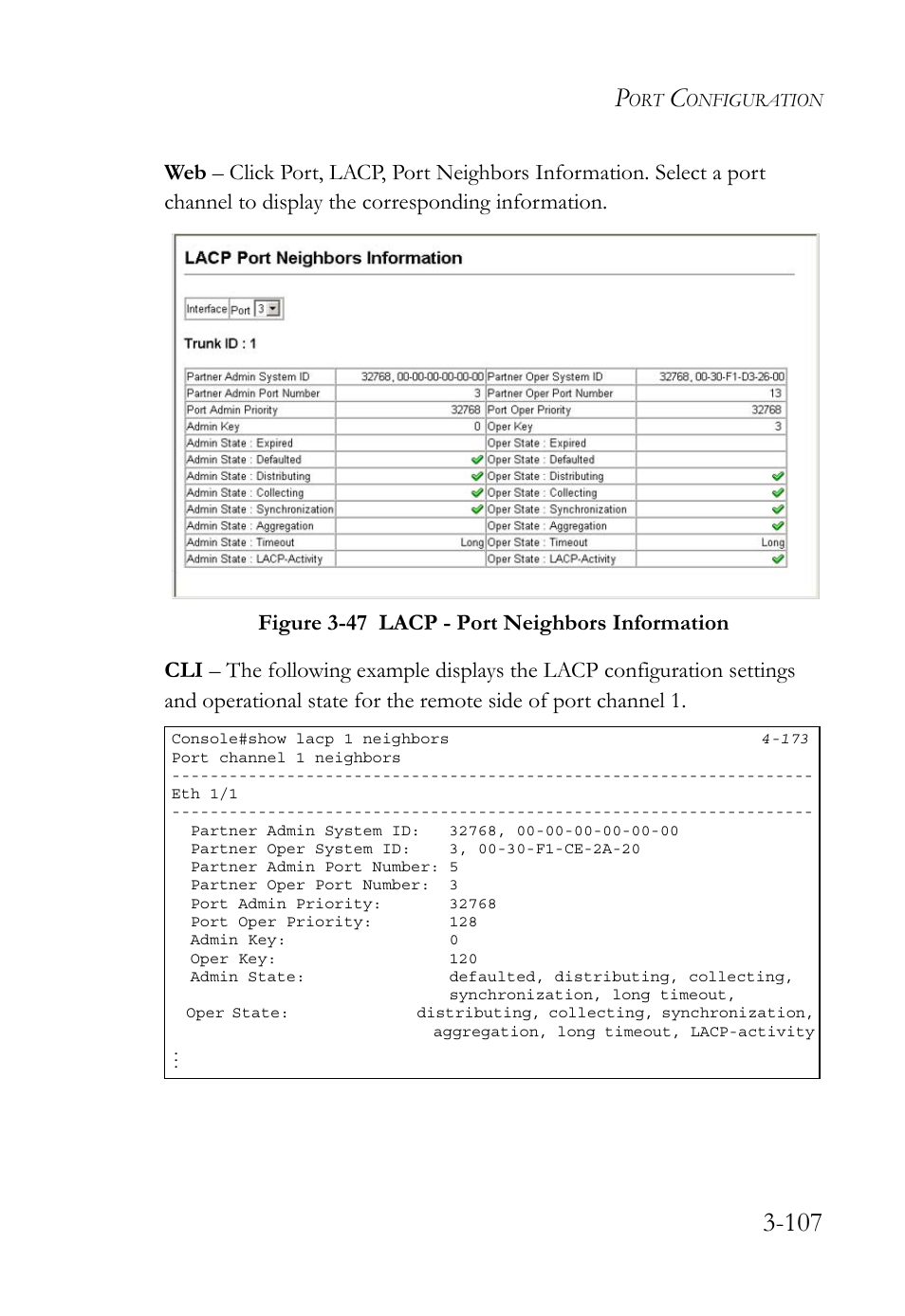 Figure 3-47 lacp - port neighbors information -107 | SMC Networks TIGERSWITCH SMC6752AL2 User Manual | Page 155 / 516