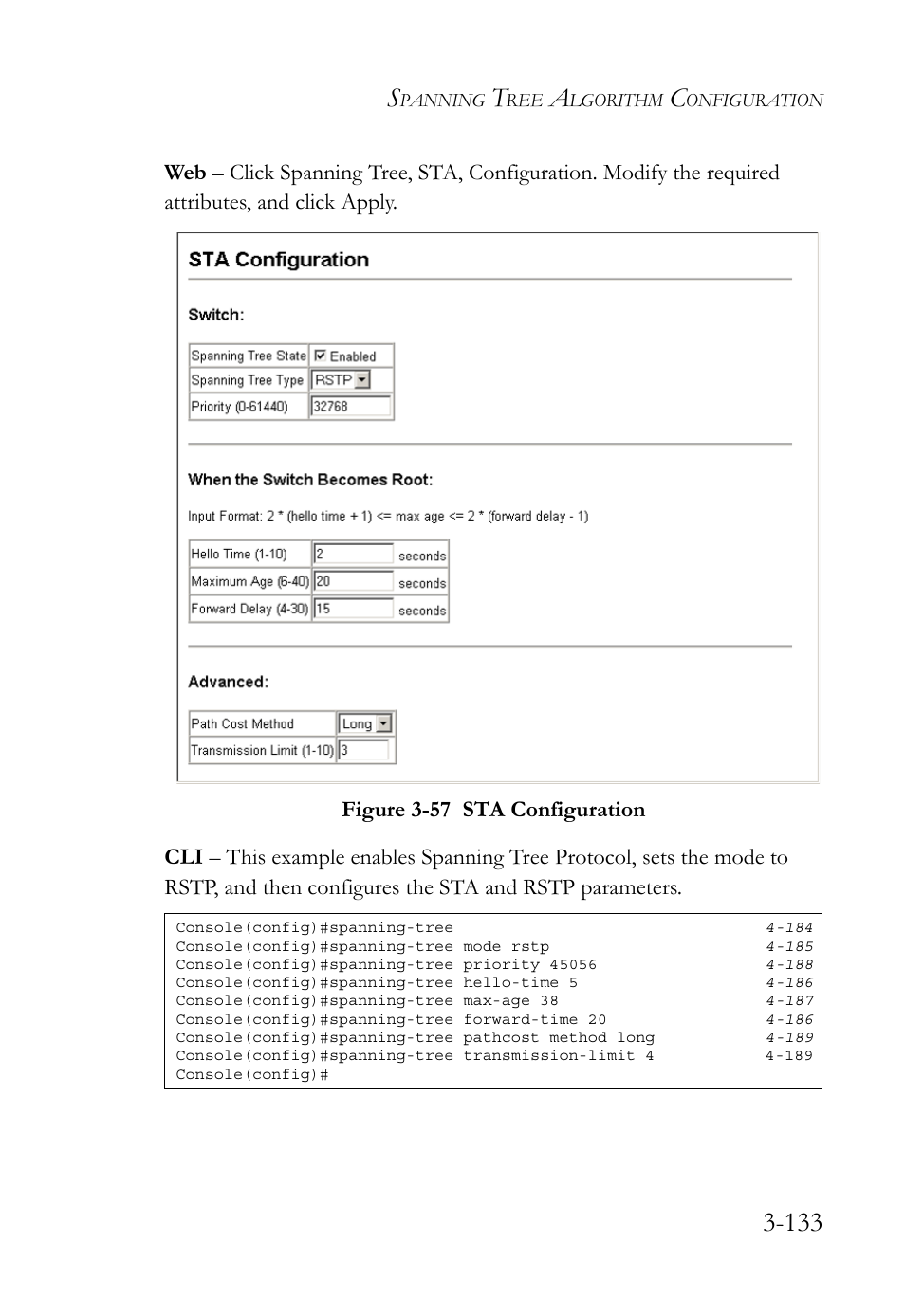 Figure 3-57 sta configuration -133 | SMC Networks TIGERSWITCH SMC6752AL2 User Manual | Page 181 / 516