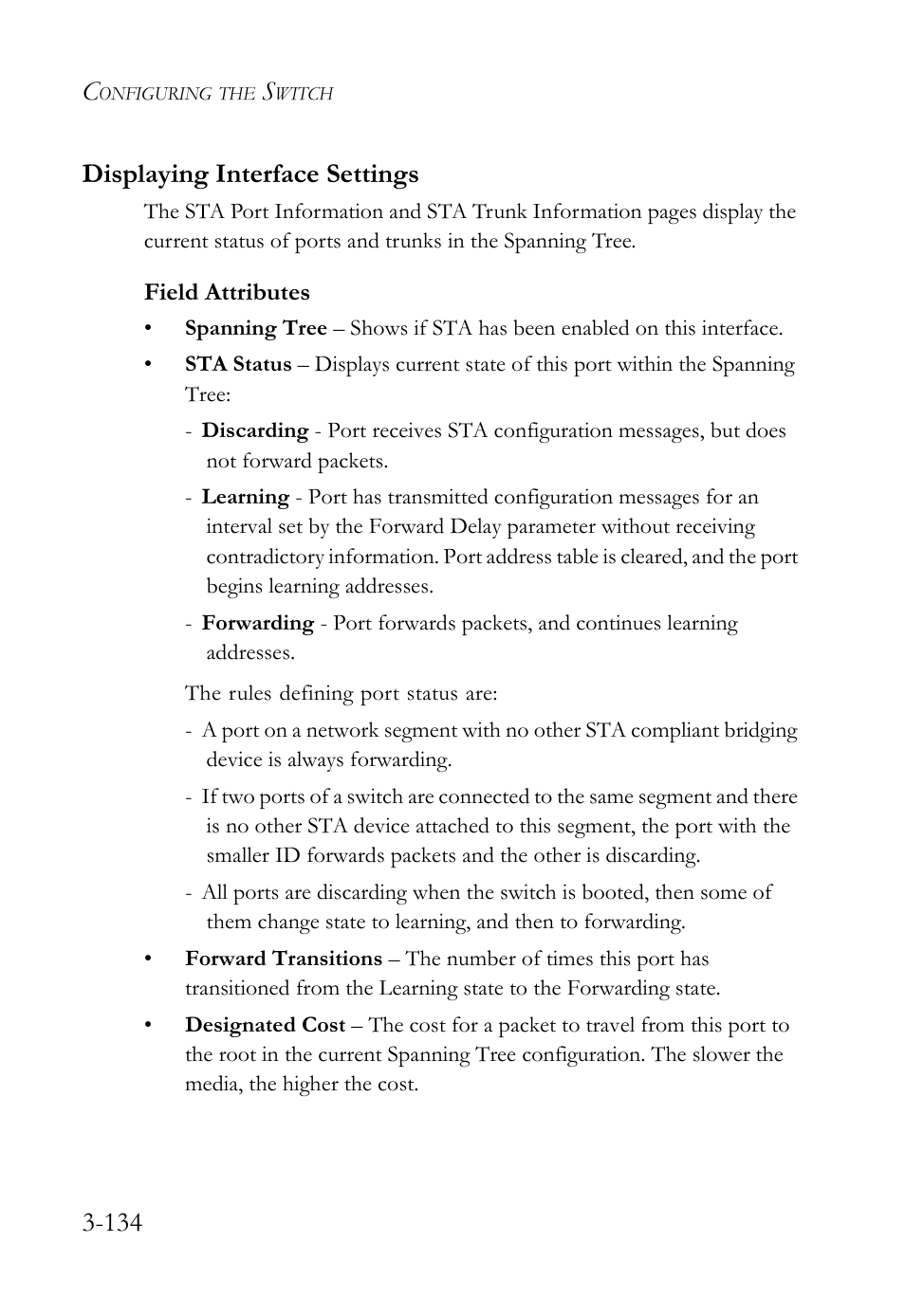 Displaying interface settings, Displaying interface settings -135, 134 displaying interface settings | SMC Networks TIGERSWITCH SMC6752AL2 User Manual | Page 182 / 516