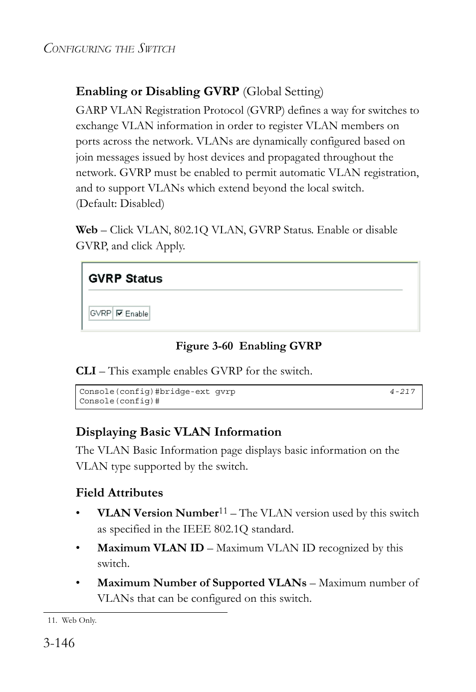 Enabling or disabling gvrp (global setting), Displaying basic vlan information, Figure 3-60 enabling gvrp -146 | SMC Networks TIGERSWITCH SMC6752AL2 User Manual | Page 194 / 516