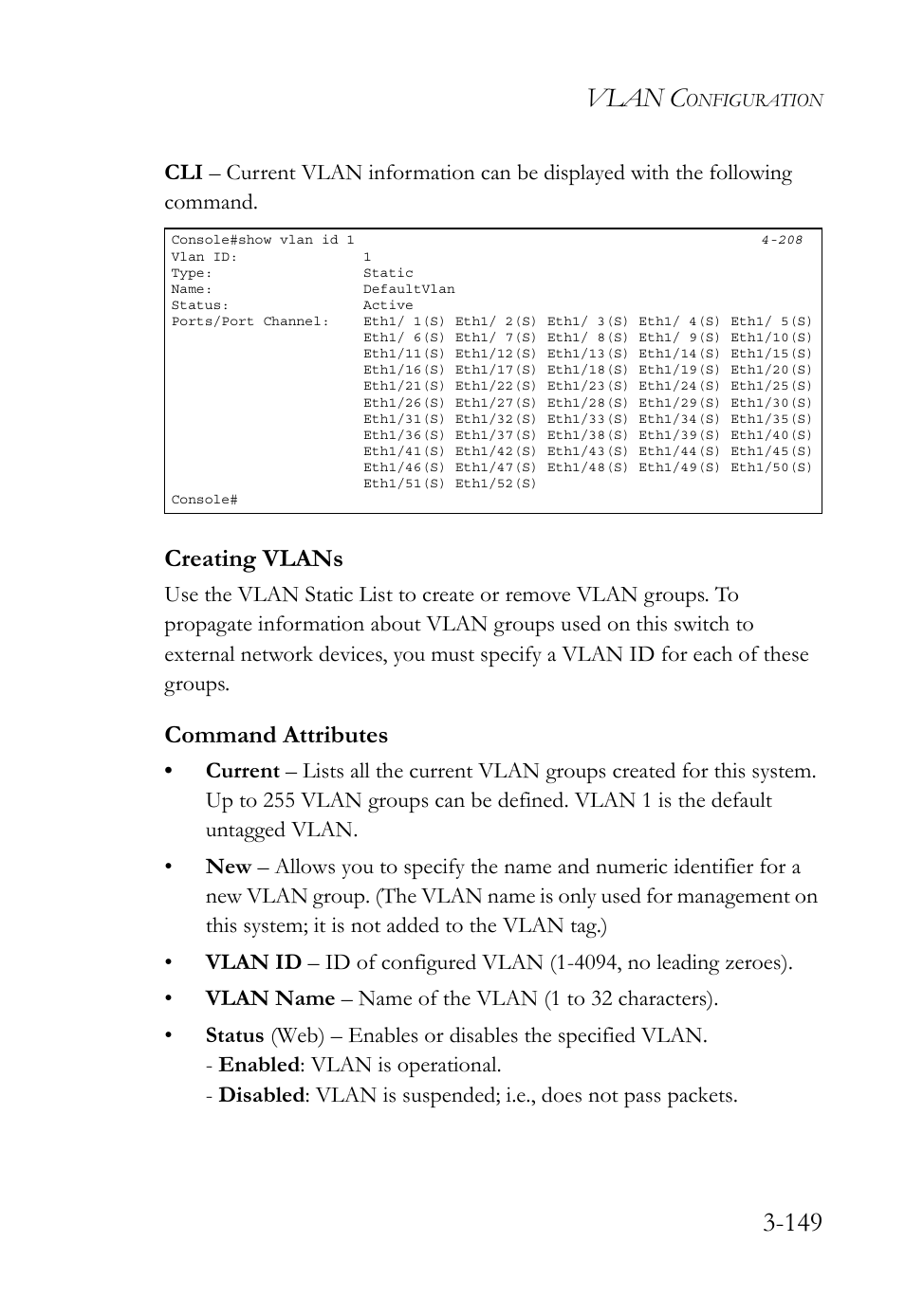 Creating vlans, Creating vlans -150, Vlan c | Command attributes | SMC Networks TIGERSWITCH SMC6752AL2 User Manual | Page 197 / 516