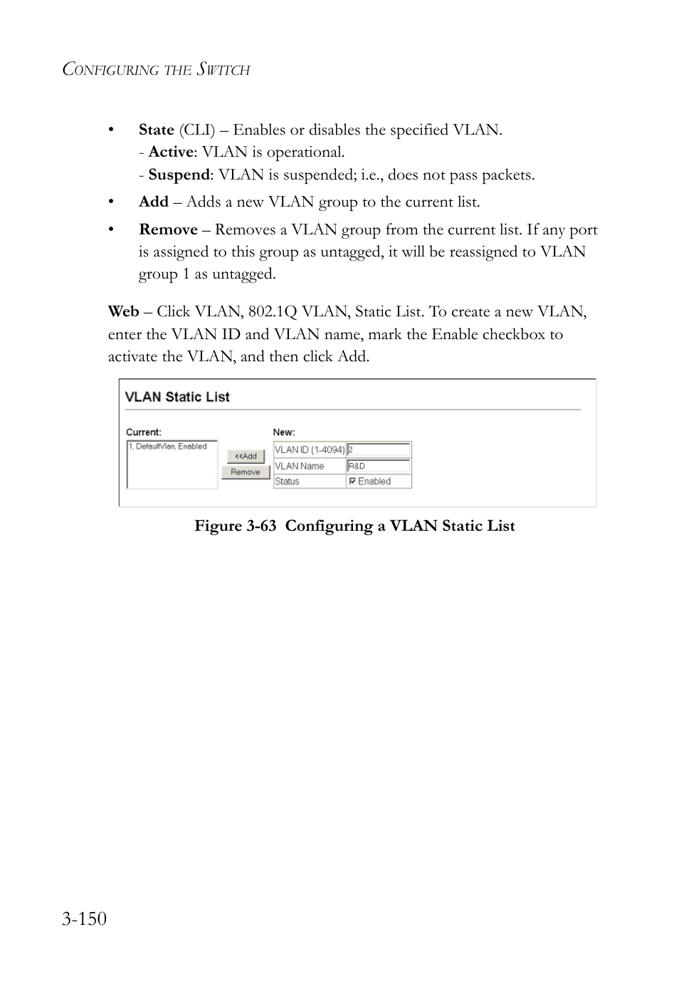 Figure 3-63 configuring a vlan static list -150 | SMC Networks TIGERSWITCH SMC6752AL2 User Manual | Page 198 / 516