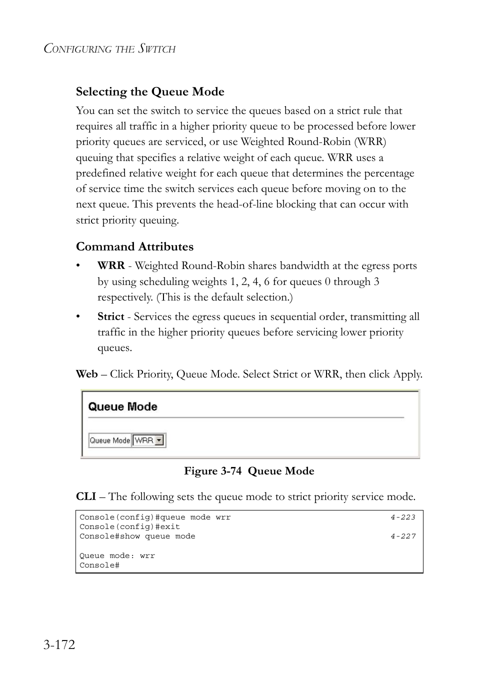 Selecting the queue mode, Selecting the queue mode -173, Figure 3-74 queue mode -172 | Command attributes | SMC Networks TIGERSWITCH SMC6752AL2 User Manual | Page 220 / 516