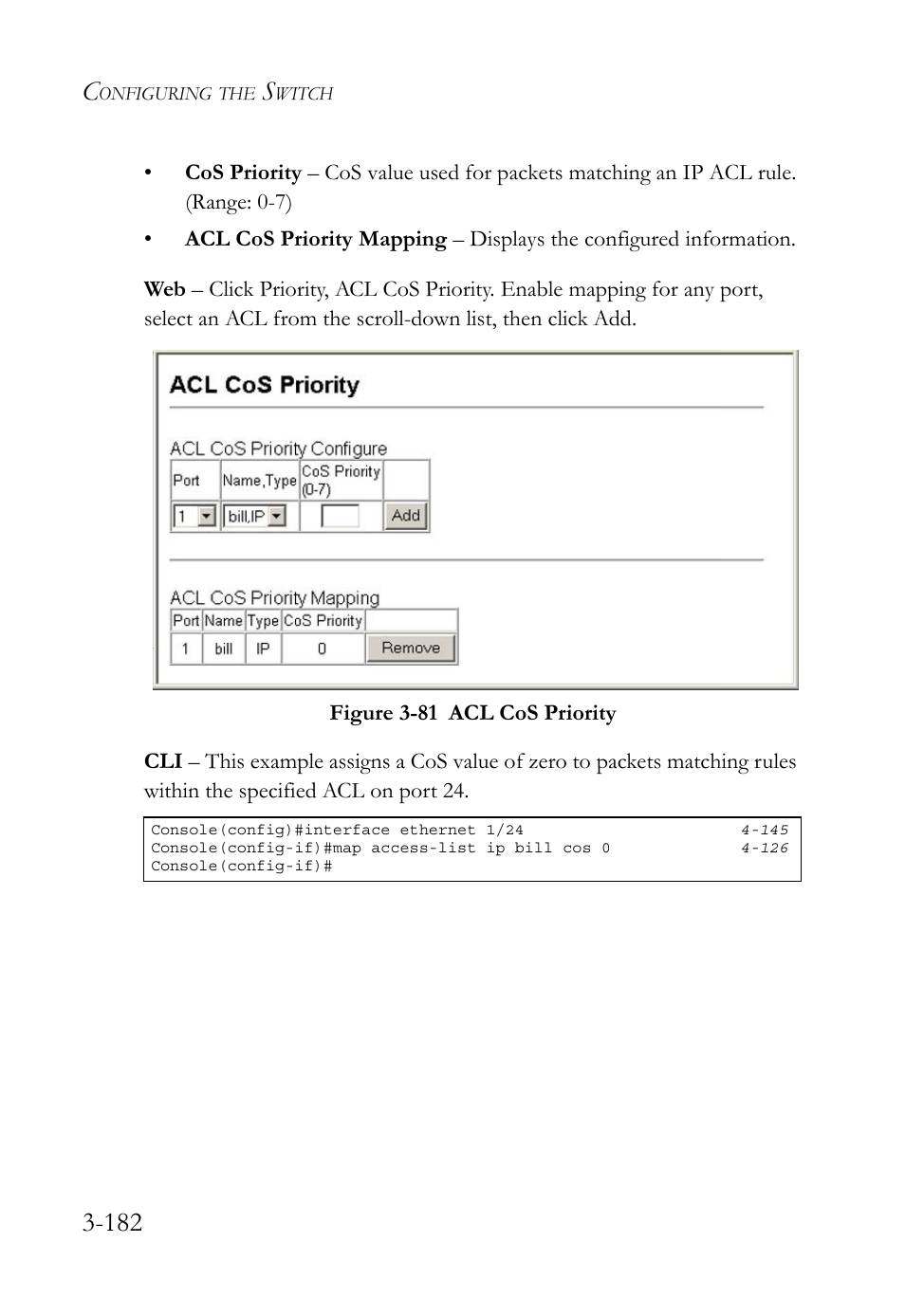 Figure 3-81 acl cos priority -182 | SMC Networks TIGERSWITCH SMC6752AL2 User Manual | Page 230 / 516