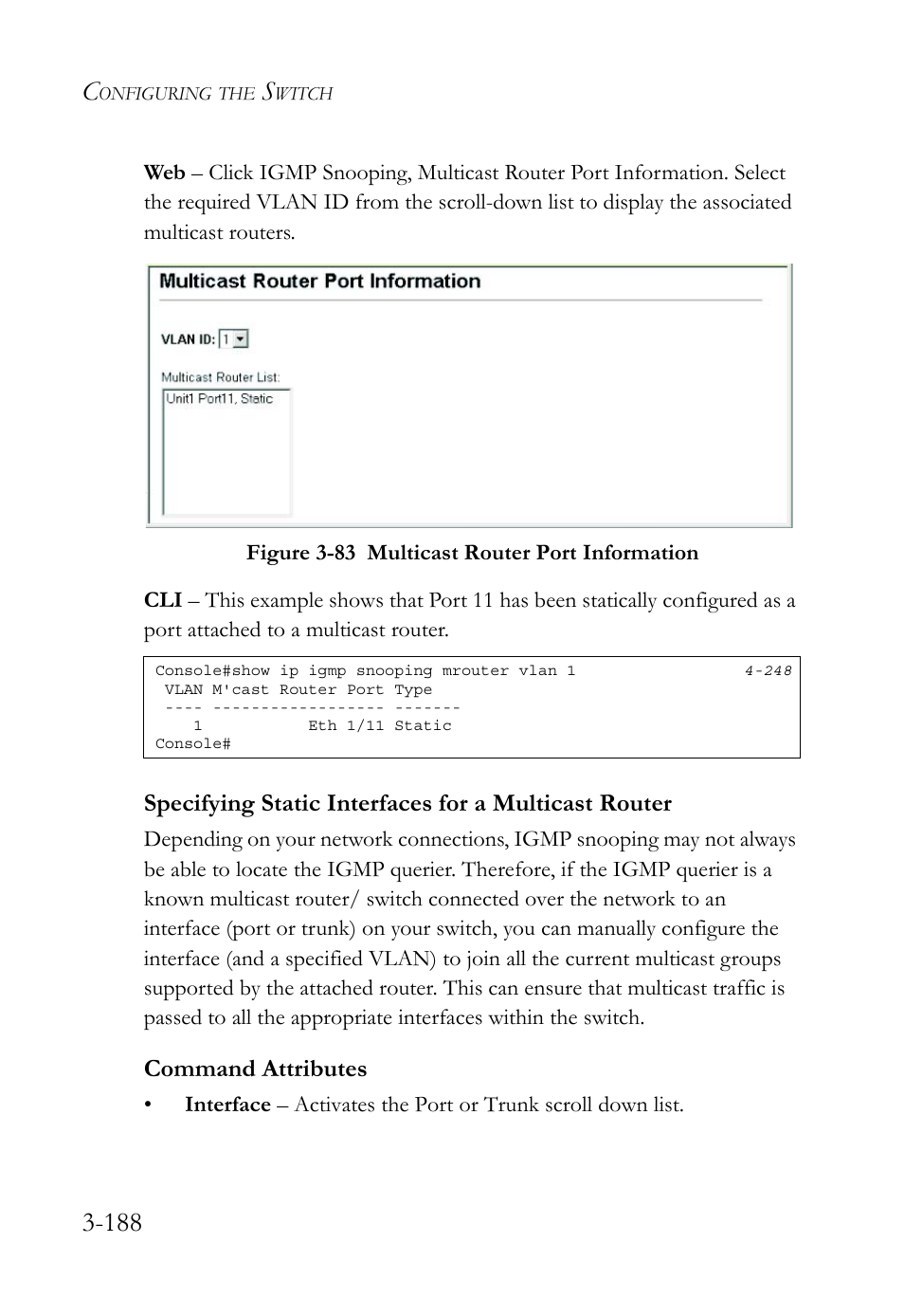 Figure 3-83 multicast router port information -188 | SMC Networks TIGERSWITCH SMC6752AL2 User Manual | Page 236 / 516