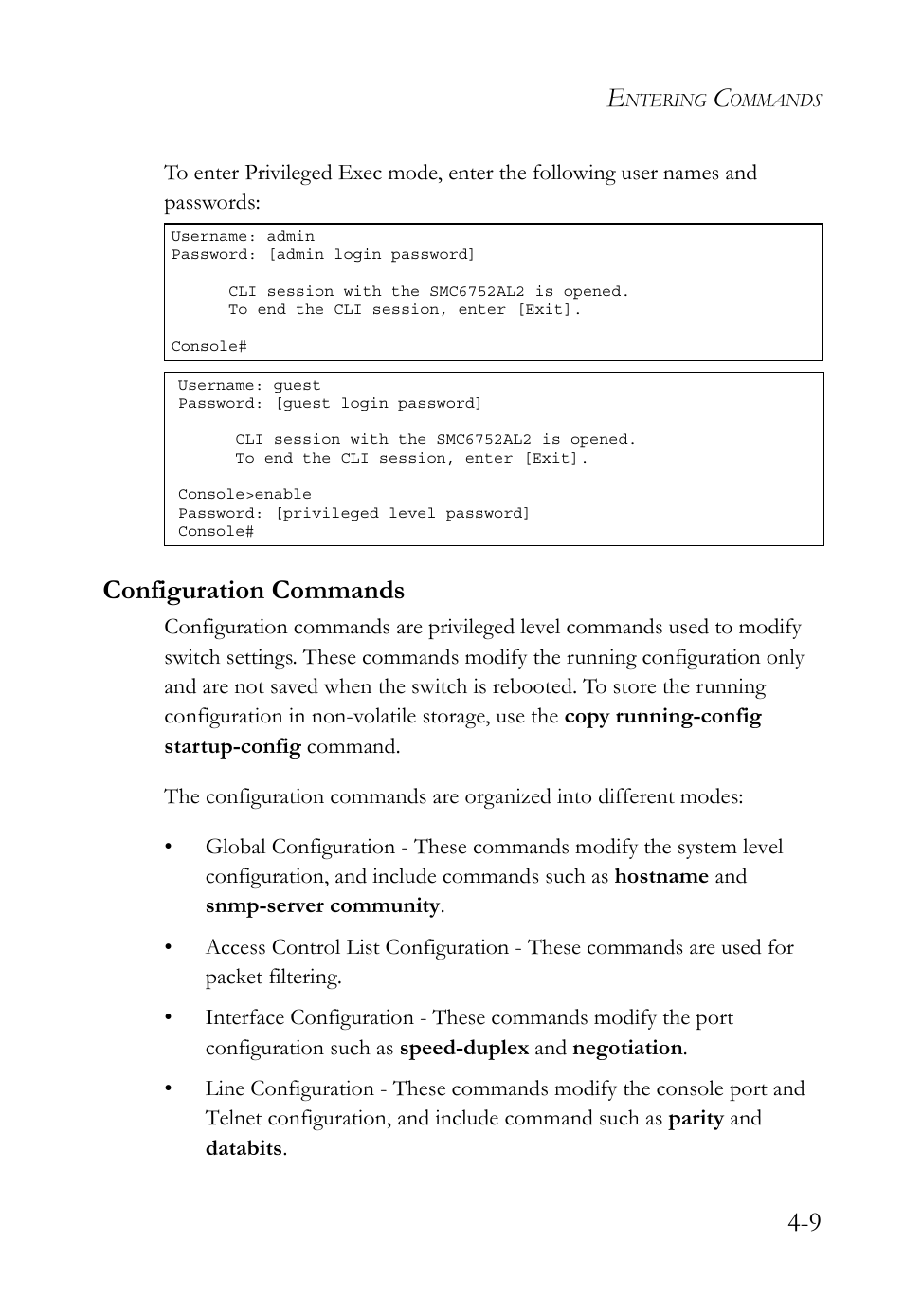 Configuration commands, Configuration commands -9 | SMC Networks TIGERSWITCH SMC6752AL2 User Manual | Page 249 / 516