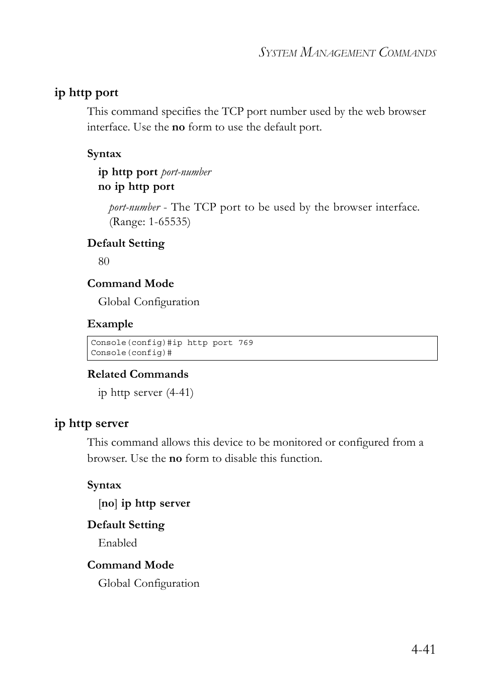 Ip http port, Ip http server, Ip http port -41 ip http server -41 | SMC Networks TIGERSWITCH SMC6752AL2 User Manual | Page 281 / 516