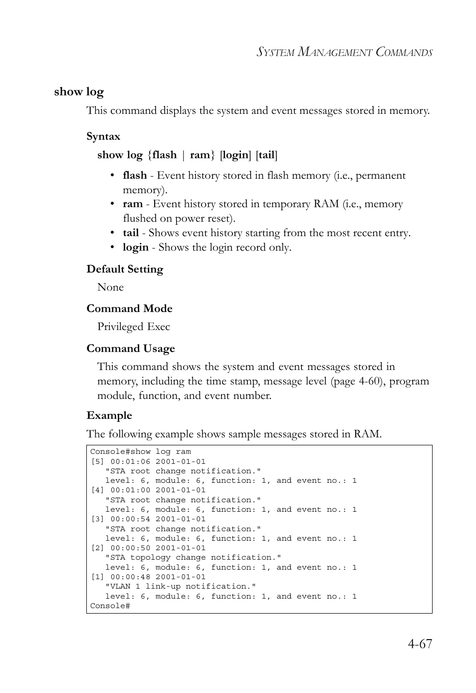 Show log, Show log -66 | SMC Networks TIGERSWITCH SMC6752AL2 User Manual | Page 307 / 516