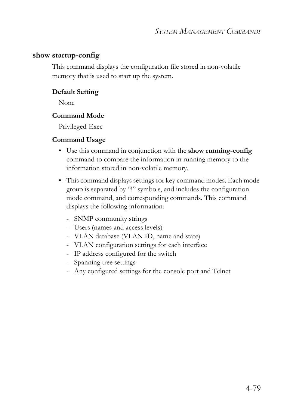 Show startup-config, Show startup-config -78 | SMC Networks TIGERSWITCH SMC6752AL2 User Manual | Page 319 / 516