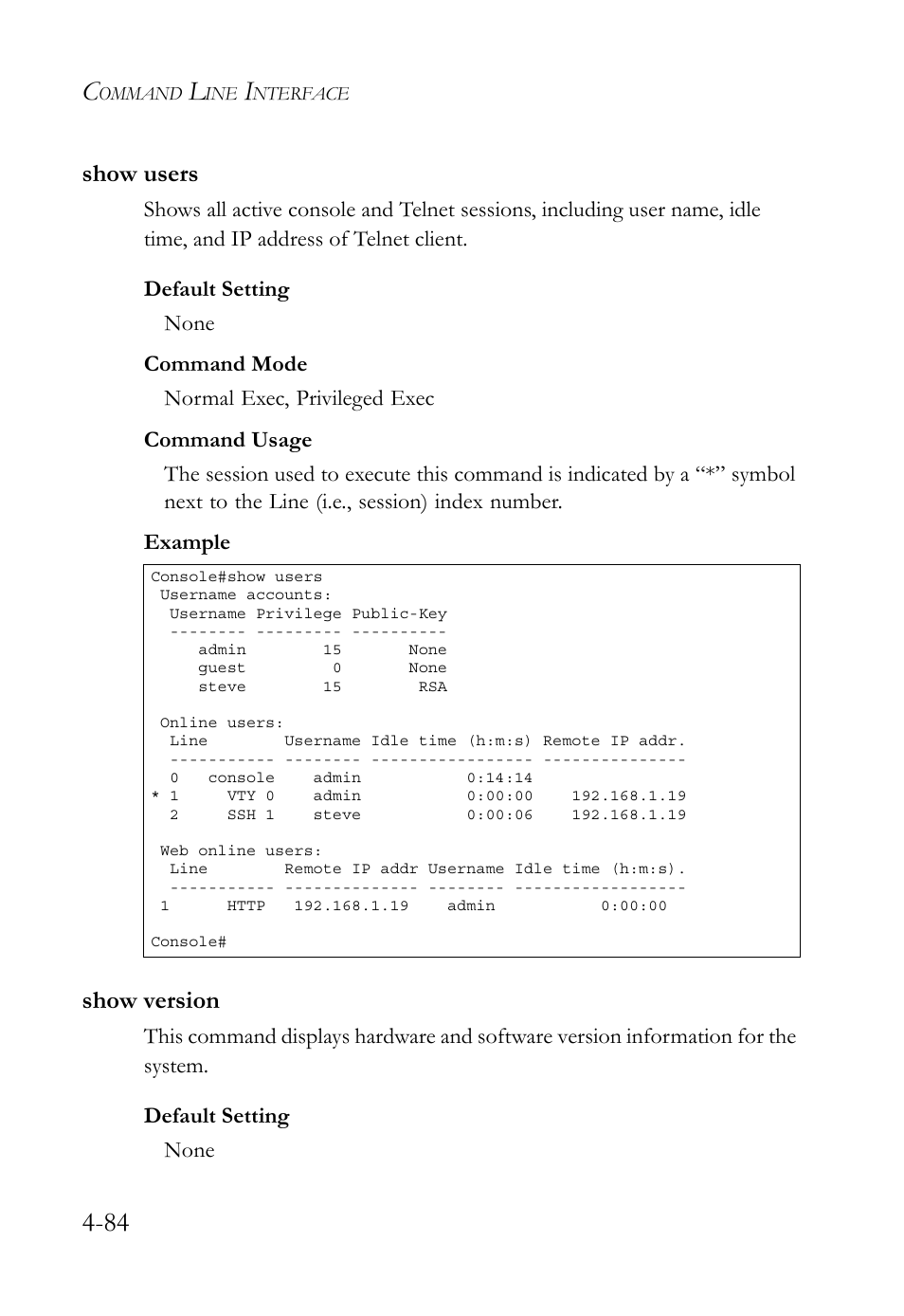 Show users, Show version, Show users -83 show version -84 | SMC Networks TIGERSWITCH SMC6752AL2 User Manual | Page 324 / 516