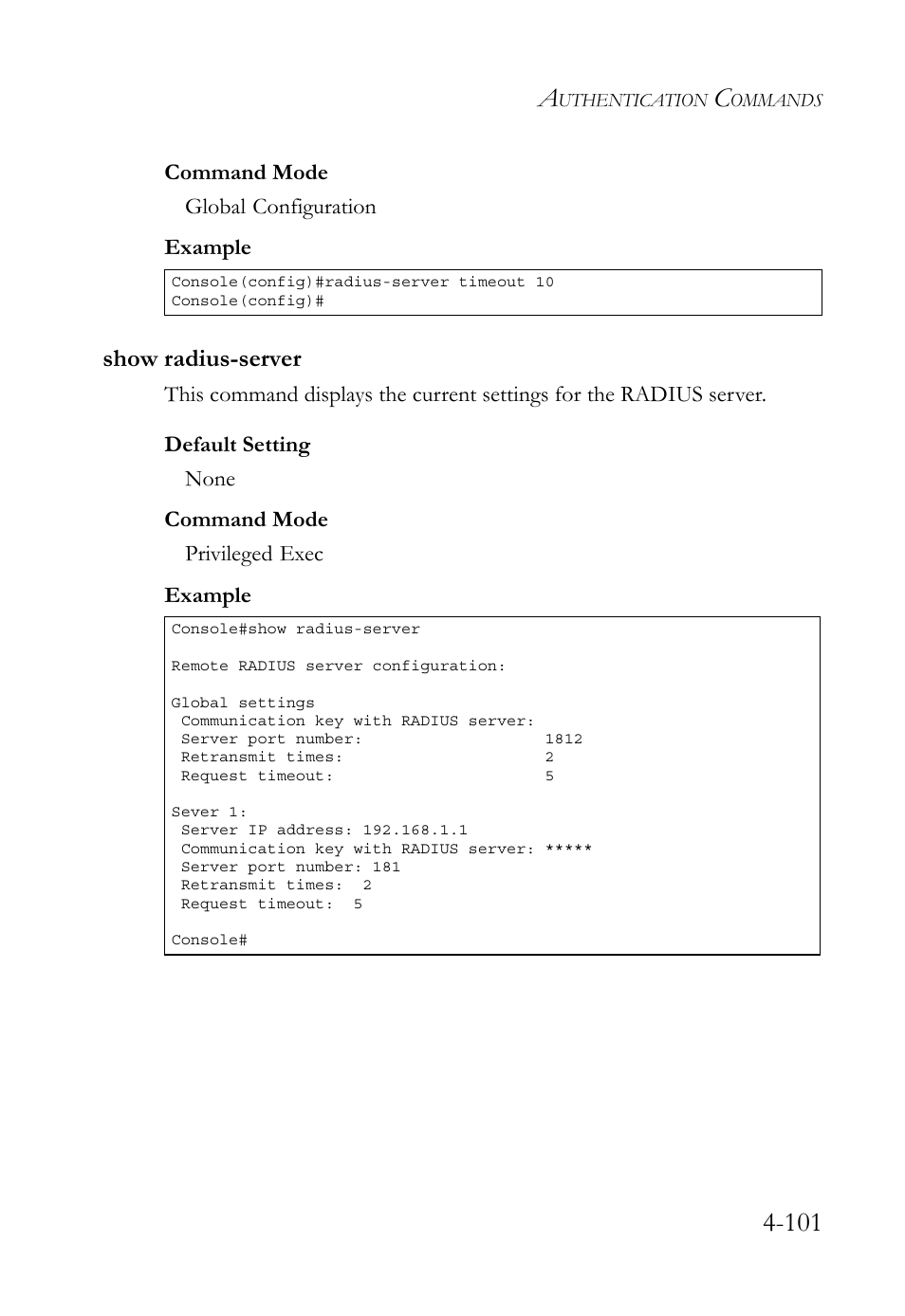 Show radius-server, Show radius-server -101 | SMC Networks TIGERSWITCH SMC6752AL2 User Manual | Page 341 / 516