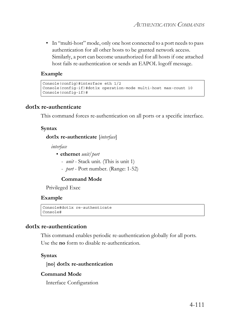 Dot1x re-authenticate, Dot1x re-authentication | SMC Networks TIGERSWITCH SMC6752AL2 User Manual | Page 351 / 516