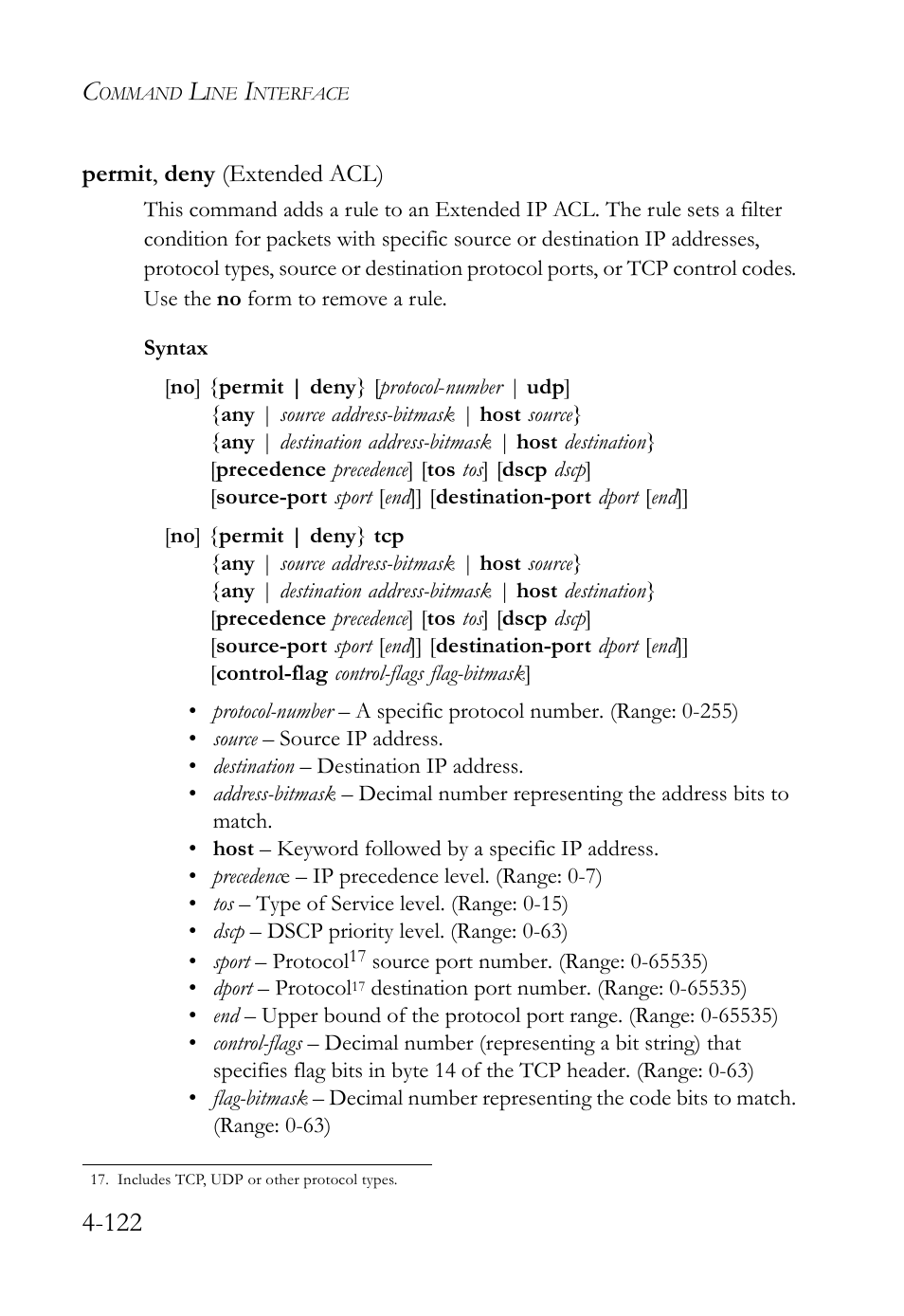 Permit, deny (extended acl), Permit, deny (extended acl) -122 | SMC Networks TIGERSWITCH SMC6752AL2 User Manual | Page 362 / 516