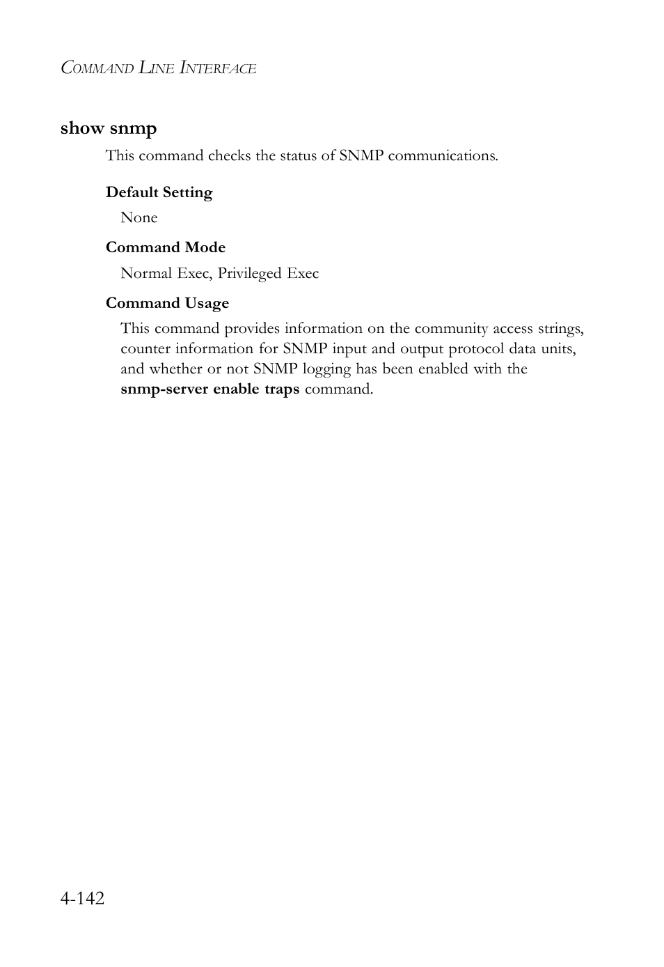 Show snmp, Show snmp -141, 142 show snmp | SMC Networks TIGERSWITCH SMC6752AL2 User Manual | Page 382 / 516