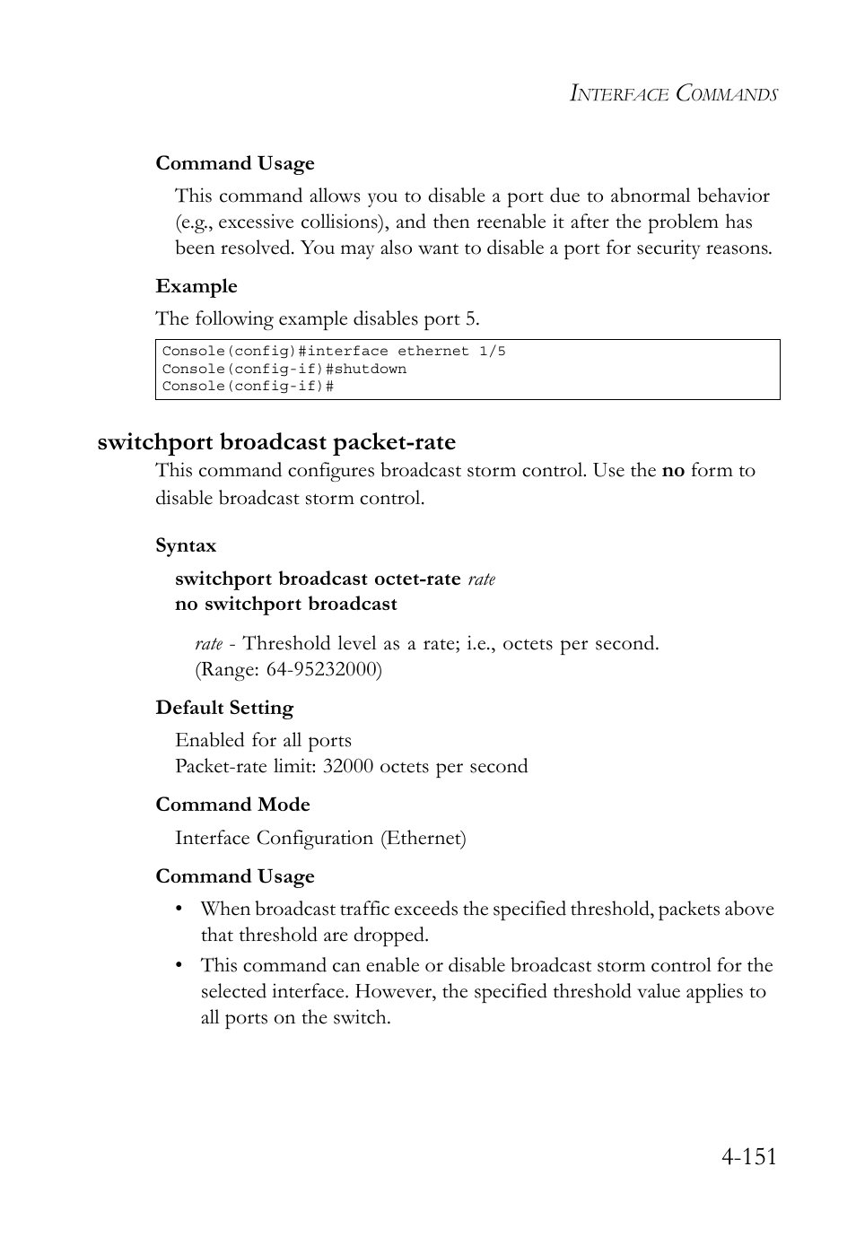 Switchport broadcast packet-rate, Switchport broadcast packet-rate -151 | SMC Networks TIGERSWITCH SMC6752AL2 User Manual | Page 391 / 516