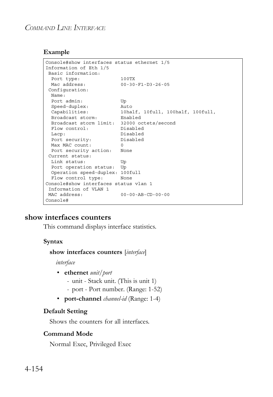 Show interfaces counters, Show interfaces counters -154 | SMC Networks TIGERSWITCH SMC6752AL2 User Manual | Page 394 / 516