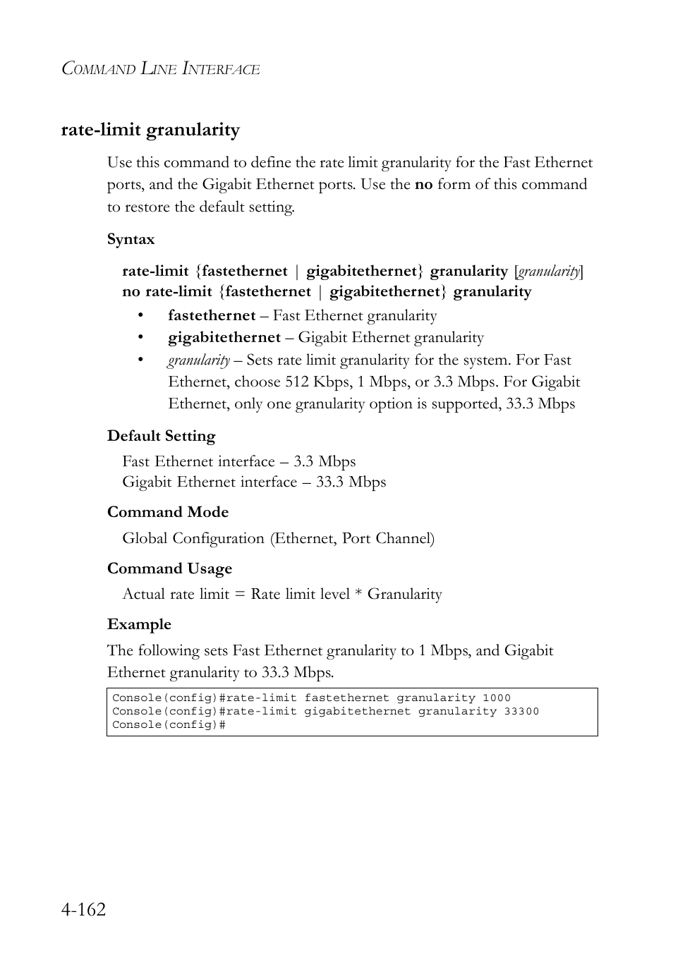 Rate-limit granularity, Rate-limit granularity -161, 162 rate-limit granularity | SMC Networks TIGERSWITCH SMC6752AL2 User Manual | Page 402 / 516