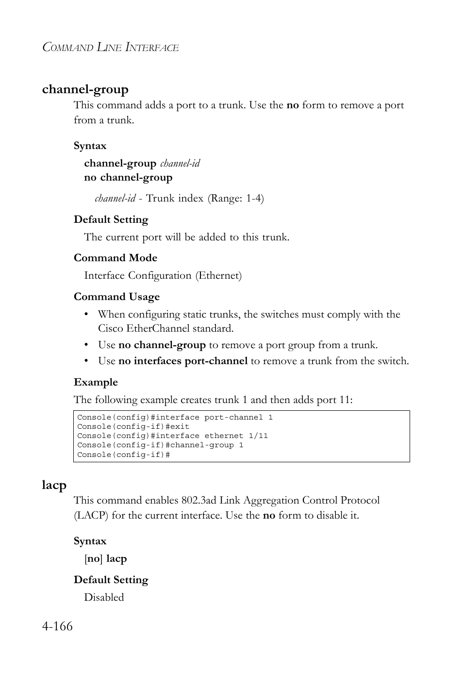 Channel-group, Lacp, Channel-group -165 lacp -166 | 166 channel-group | SMC Networks TIGERSWITCH SMC6752AL2 User Manual | Page 406 / 516