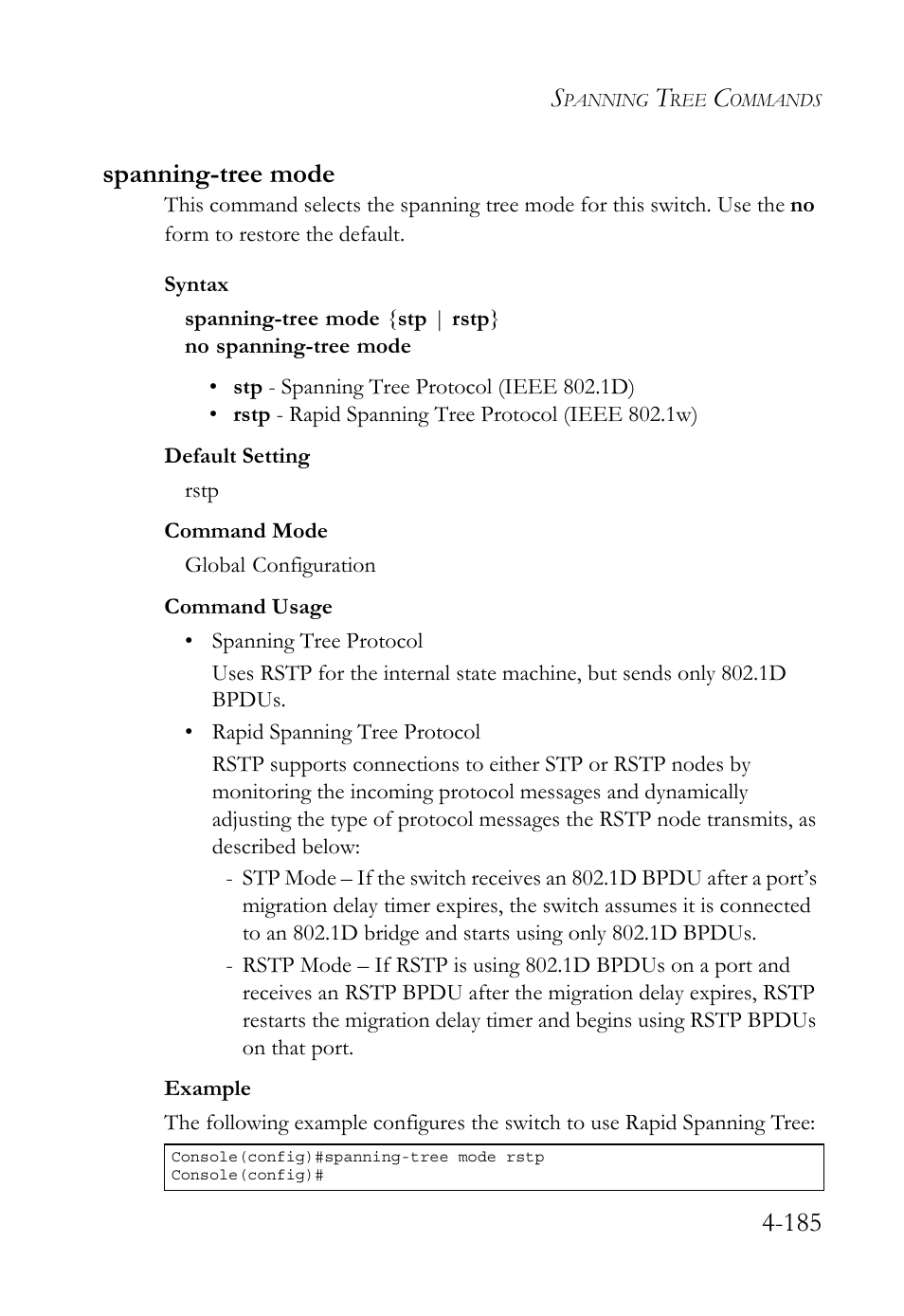 Spanning-tree mode, Spanning-tree mode -184, 185 spanning-tree mode | SMC Networks TIGERSWITCH SMC6752AL2 User Manual | Page 425 / 516