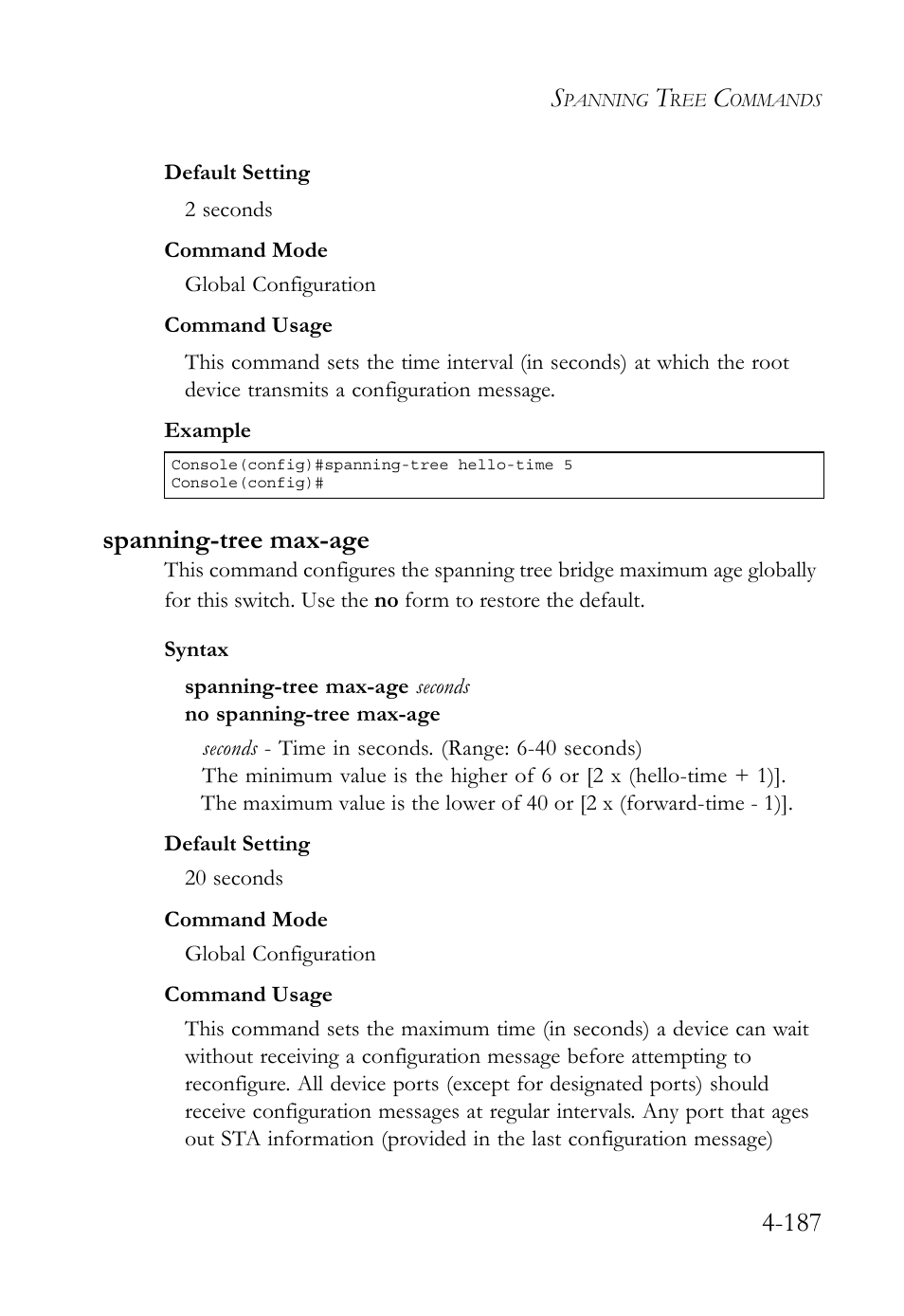 Spanning-tree max-age, Spanning-tree max-age -186 | SMC Networks TIGERSWITCH SMC6752AL2 User Manual | Page 427 / 516