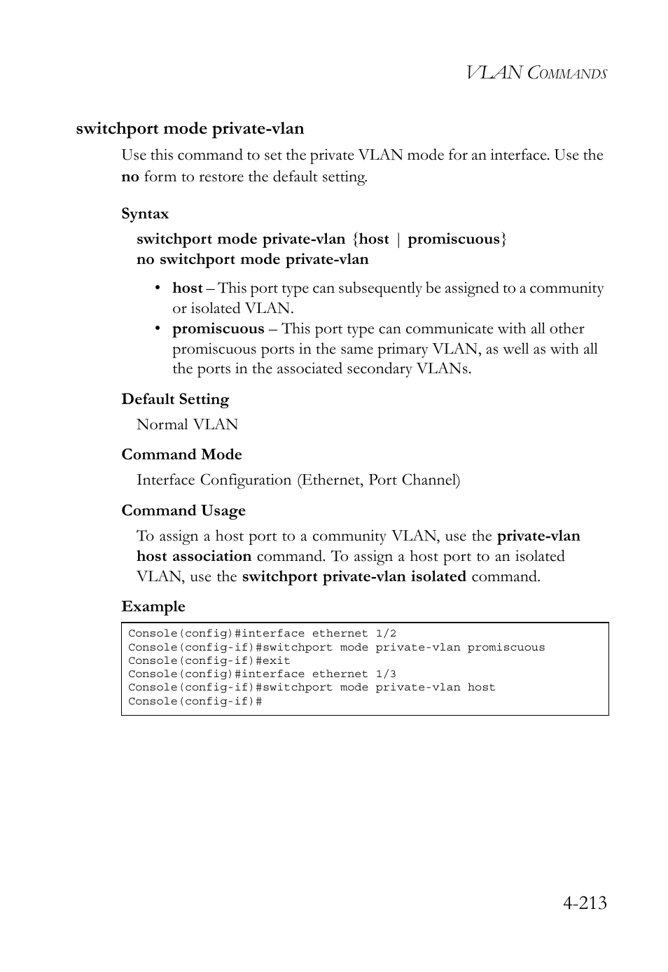 Switchport mode private-vlan, Switchport mode private-vlan -212, E (4-213) | Vlan c | SMC Networks TIGERSWITCH SMC6752AL2 User Manual | Page 453 / 516