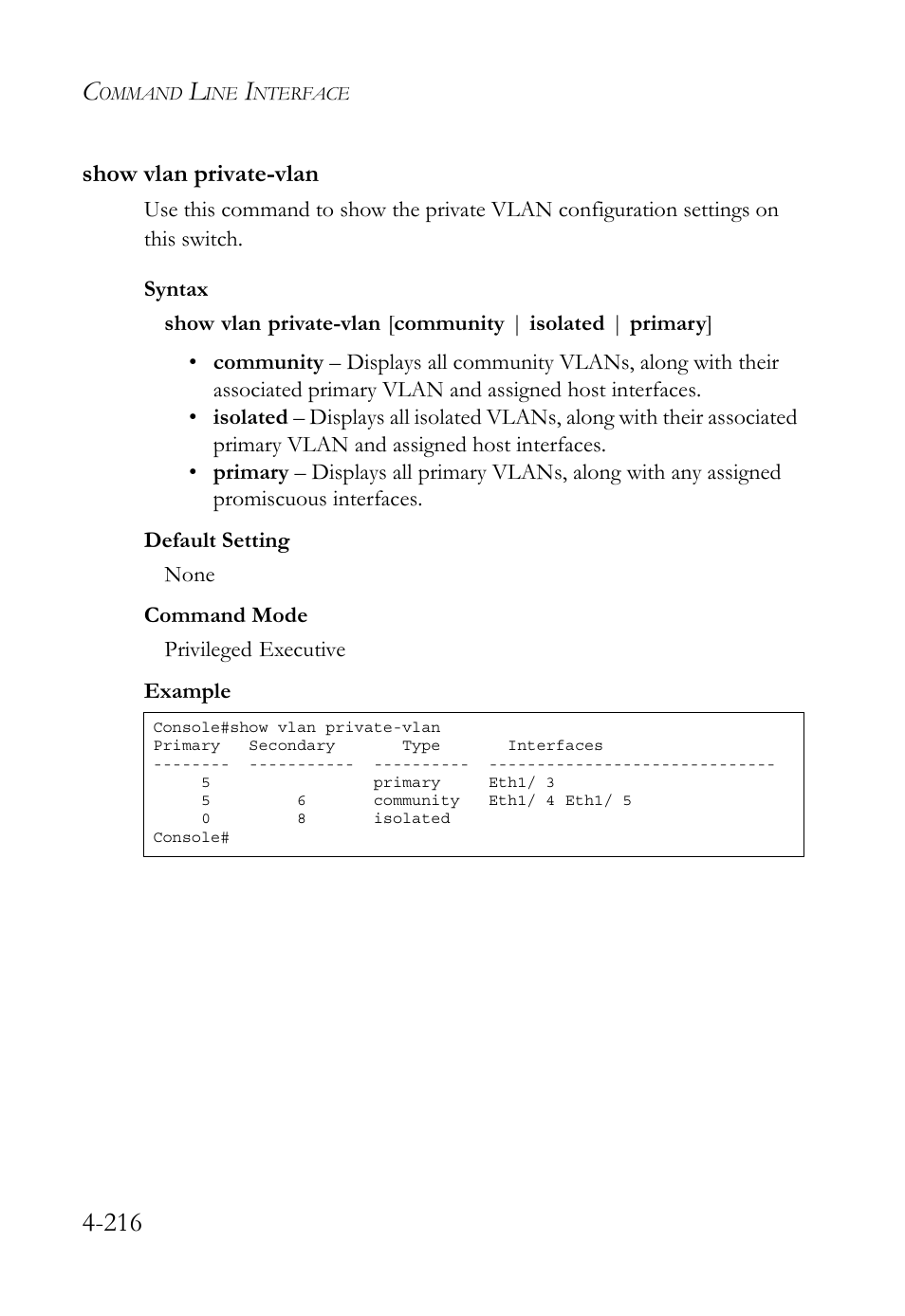 Show vlan private-vlan, Show vlan private-vlan -214 | SMC Networks TIGERSWITCH SMC6752AL2 User Manual | Page 456 / 516