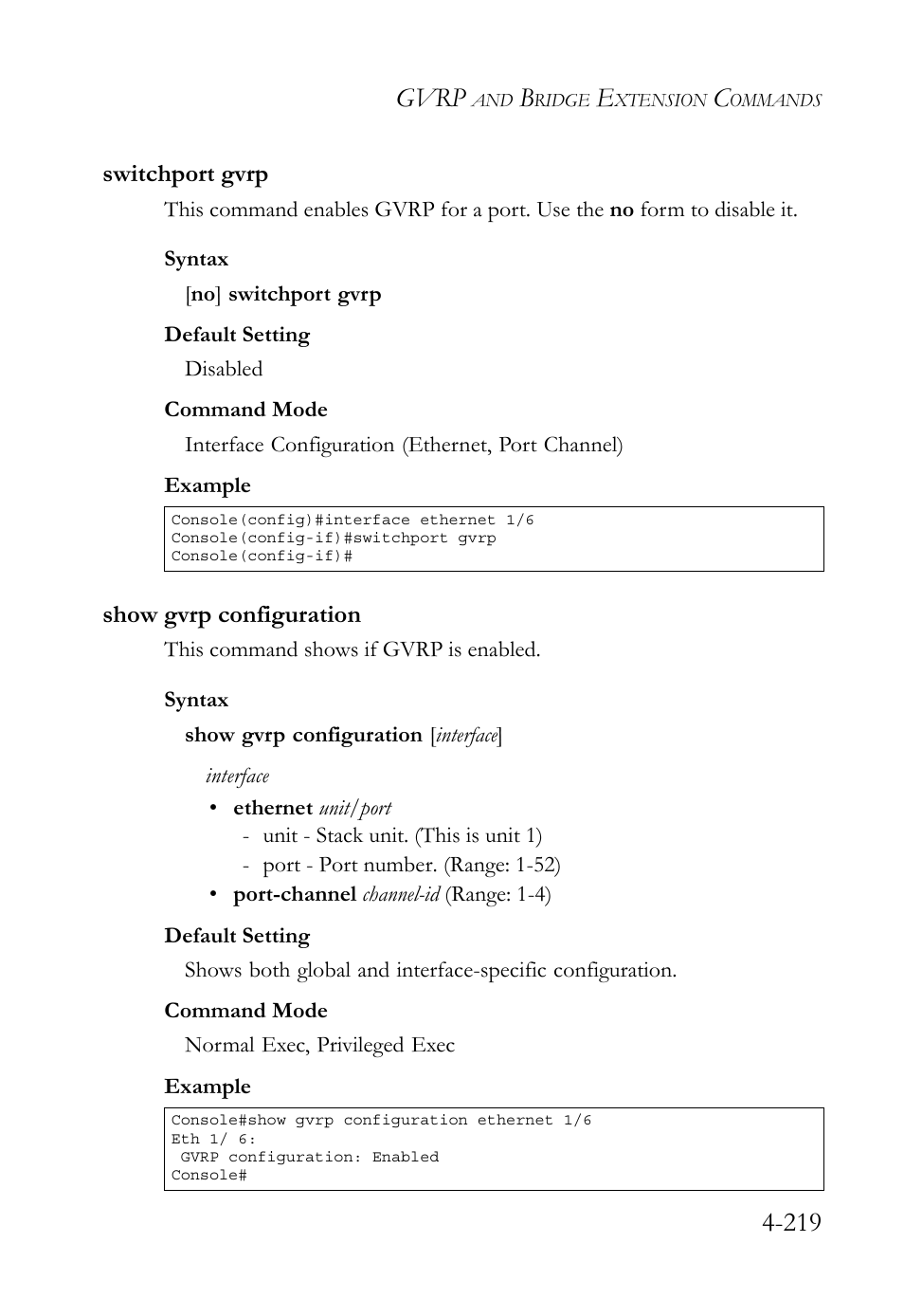 Switchport gvrp, Show gvrp configuration, Switchport gvrp -217 show gvrp configuration -217 | Gvrp | SMC Networks TIGERSWITCH SMC6752AL2 User Manual | Page 459 / 516