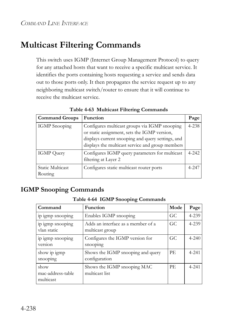 Multicast filtering commands, Igmp snooping commands, Multicast filtering commands -236 | Igmp snooping commands -236 | SMC Networks TIGERSWITCH SMC6752AL2 User Manual | Page 478 / 516