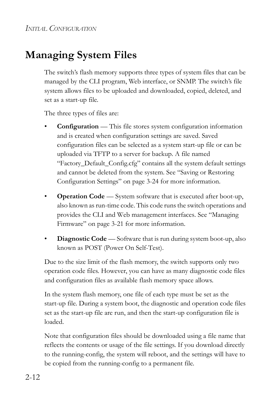 Managing system files, Managing system files -12 | SMC Networks TIGERSWITCH SMC6752AL2 User Manual | Page 48 / 516