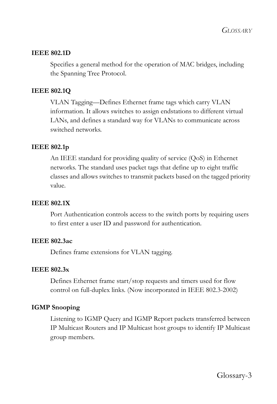 Glossary-3 | SMC Networks TIGERSWITCH SMC6752AL2 User Manual | Page 505 / 516