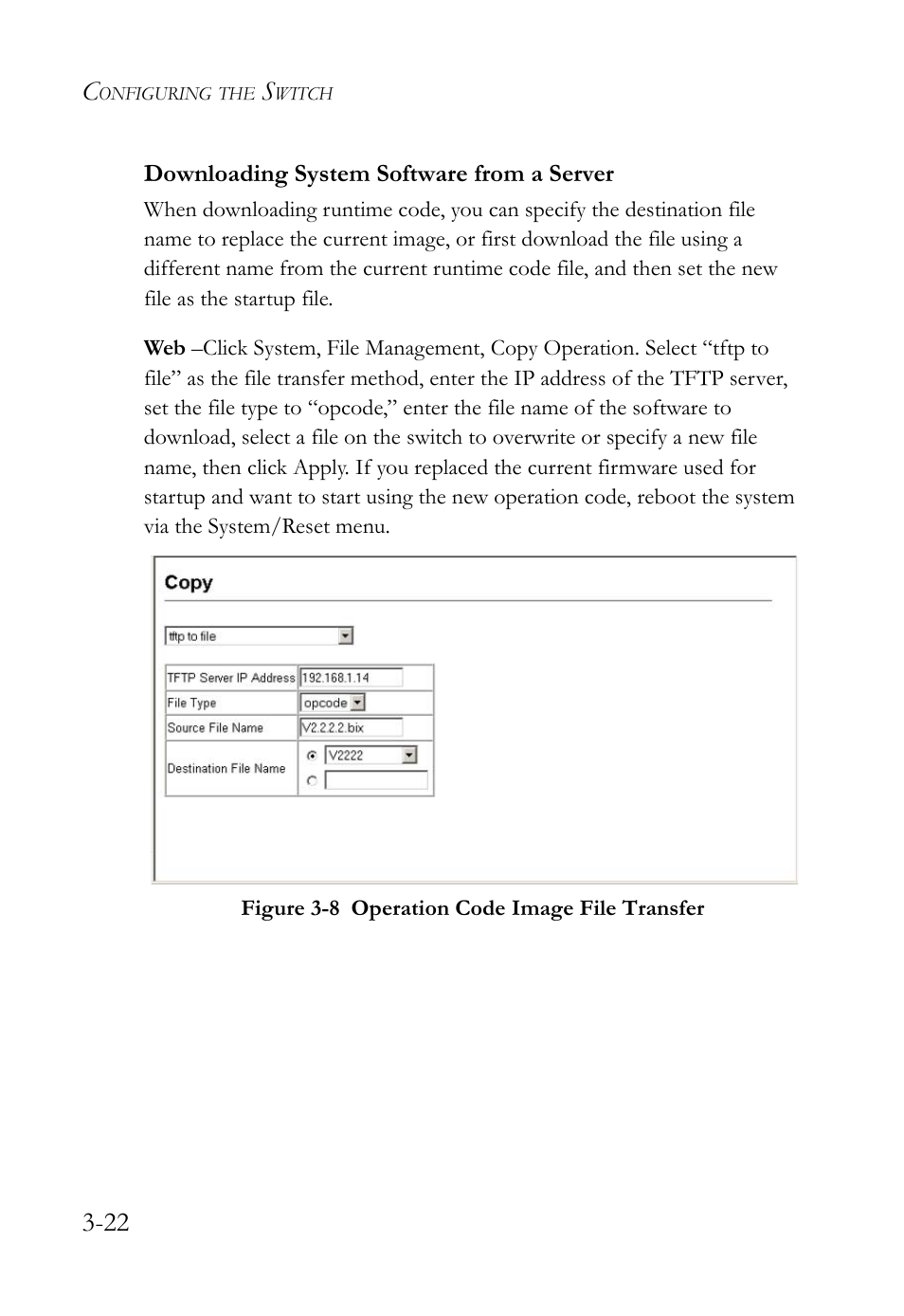 Downloading system software from a server, Downloading system software from a server -22, Figure 3-8 | Operation code image file transfer -22 | SMC Networks TIGERSWITCH SMC6752AL2 User Manual | Page 70 / 516