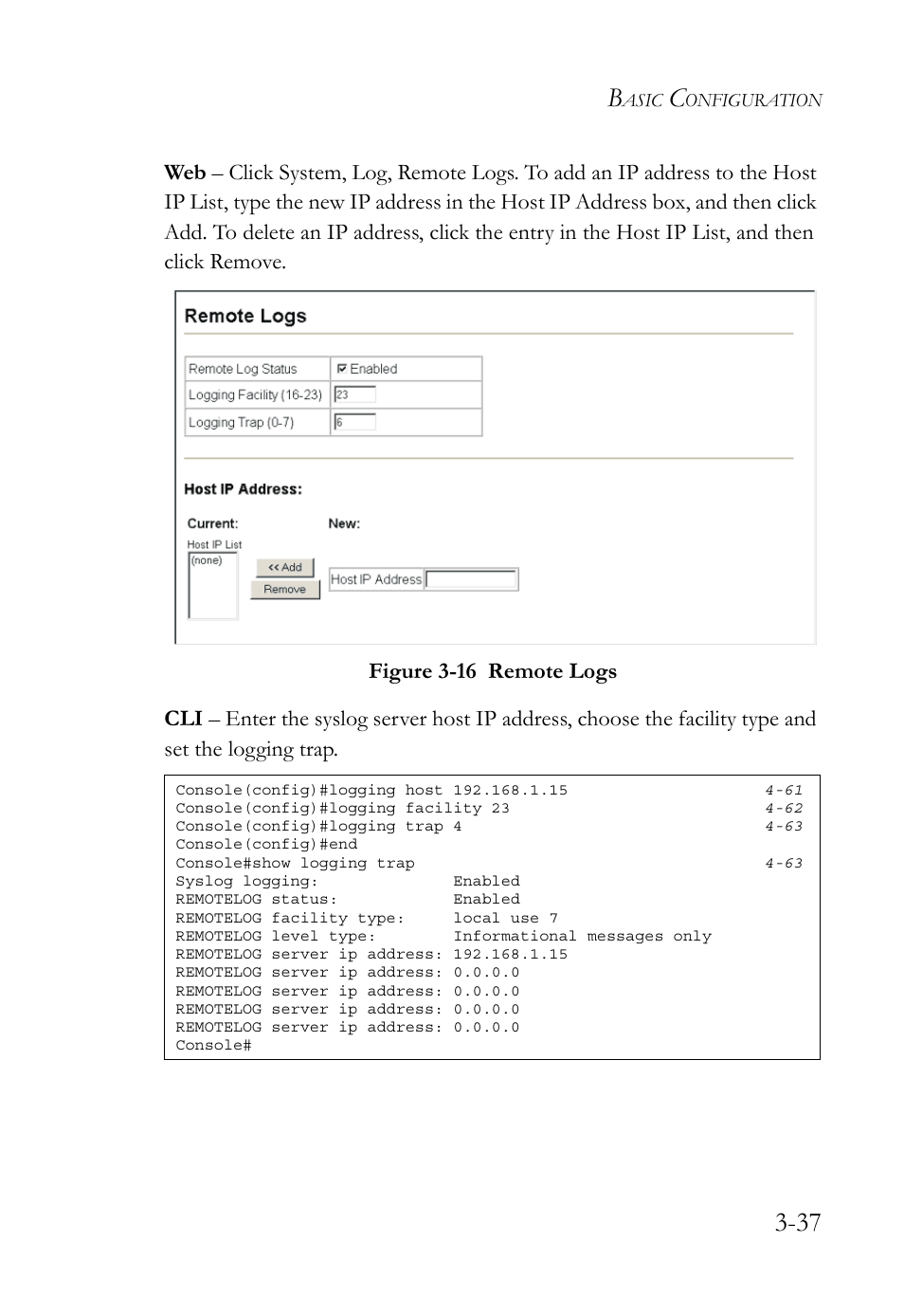 Figure 3-16 remote logs -37 | SMC Networks TIGERSWITCH SMC6752AL2 User Manual | Page 85 / 516