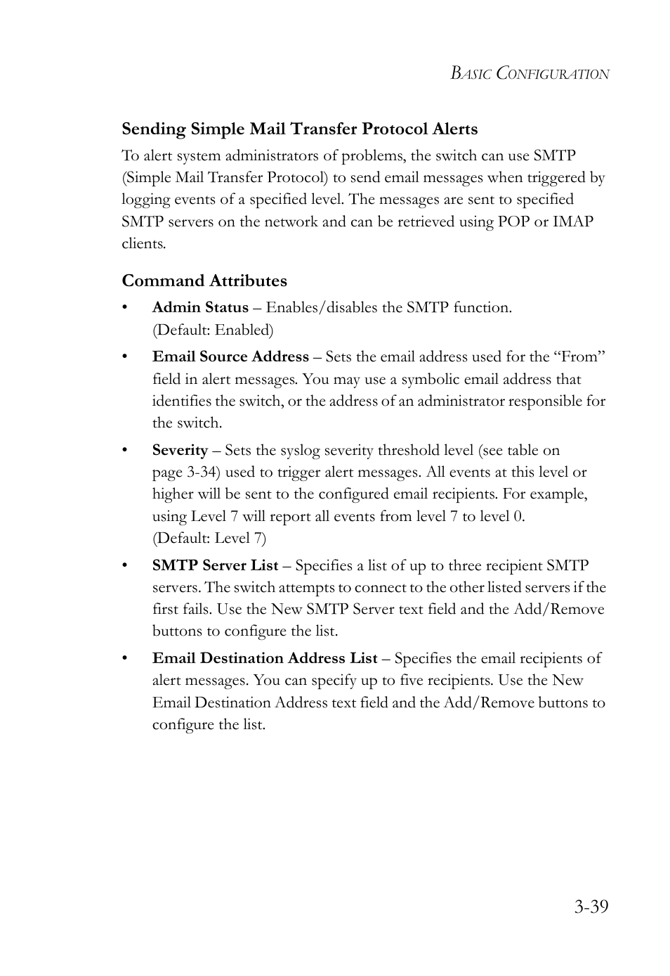 Sending simple mail transfer protocol alerts, Sending simple mail transfer protocol alerts -39 | SMC Networks TIGERSWITCH SMC6752AL2 User Manual | Page 87 / 516