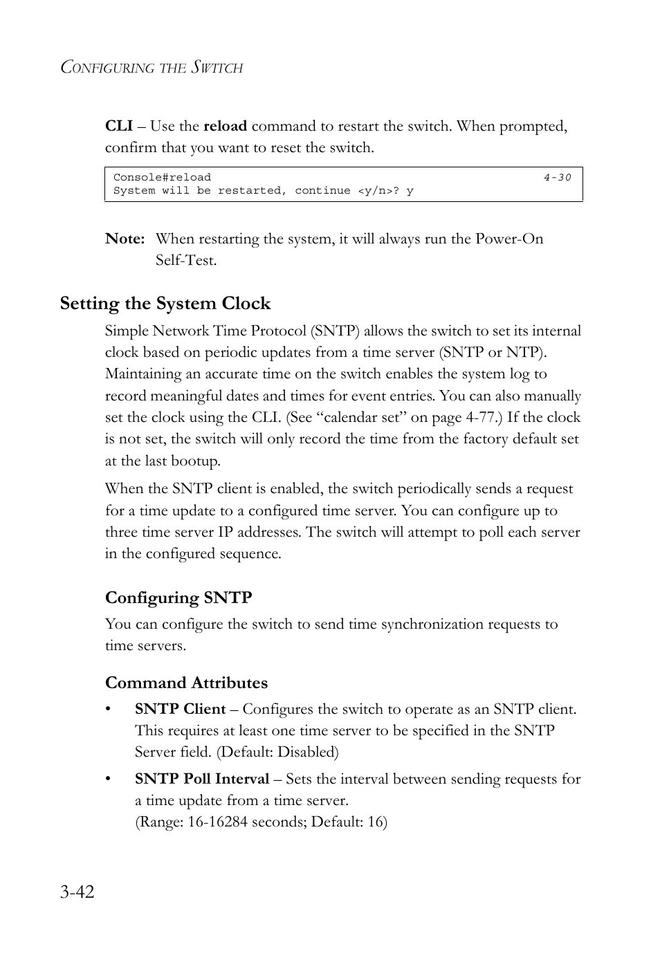 Setting the system clock, Configuring sntp, Setting the system clock -42 | Configuring sntp -42 | SMC Networks TIGERSWITCH SMC6752AL2 User Manual | Page 90 / 516