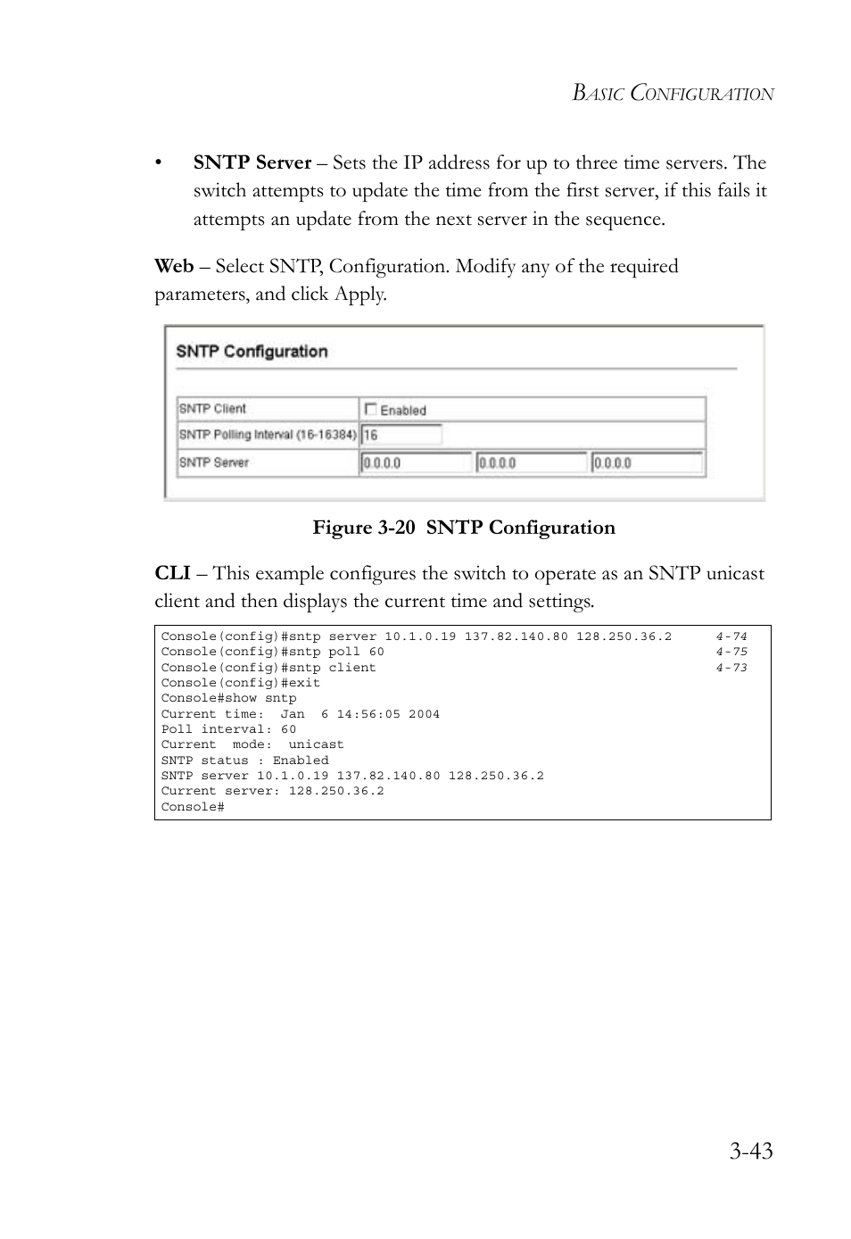 Figure 3-20 sntp configuration -43 | SMC Networks TIGERSWITCH SMC6752AL2 User Manual | Page 91 / 516