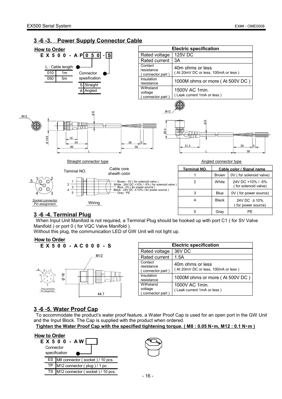 3 -6 -5. water proof cap, How to order e x 5 0 0 - a w | SMC Networks EX500 User Manual | Page 17 / 40