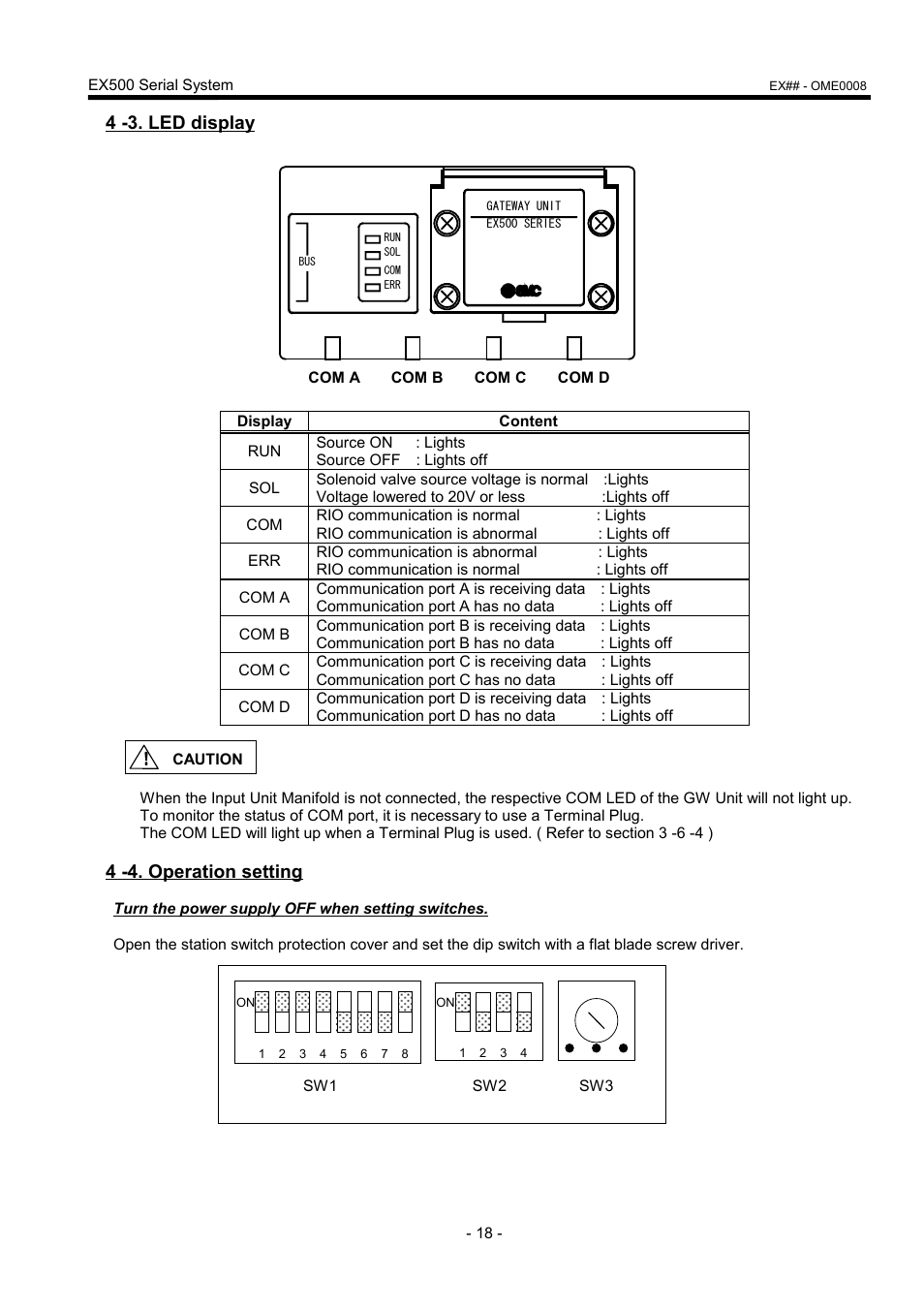 4 -3. led display, 4 -4. operation setting | SMC Networks EX500 User Manual | Page 19 / 40