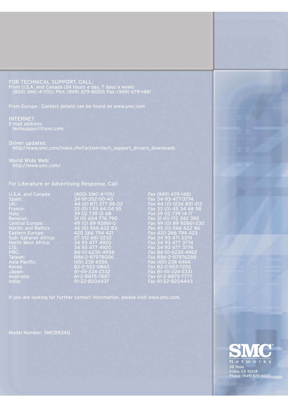 SMC Networks BARICADE 4 PORT WIRED BROADBAND QOS ROUTER SMCBR24Q User Manual | Page 22 / 22