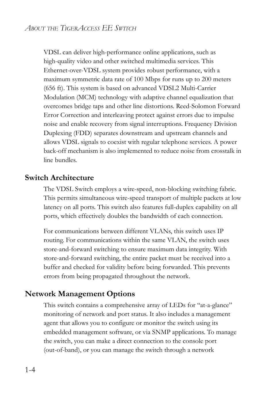 Switch architecture, Network management options, Ee s | SMC Networks VDSL2 User Manual | Page 24 / 96