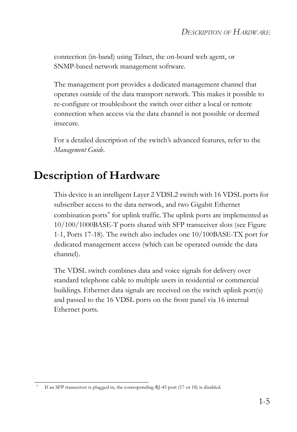 Description of hardware, Description of hardware -5 | SMC Networks VDSL2 User Manual | Page 25 / 96