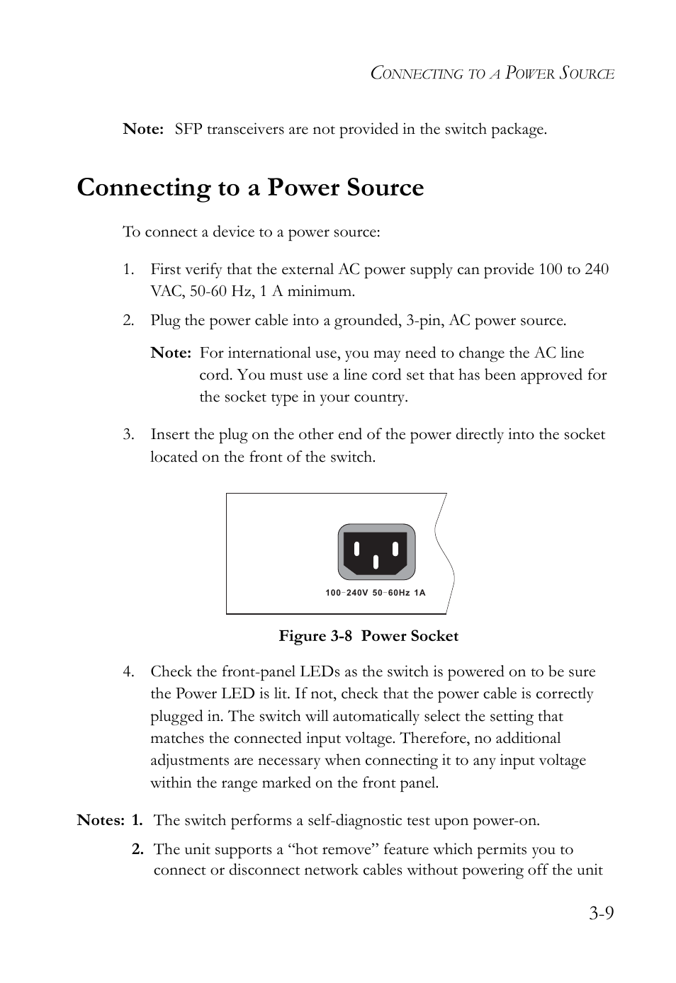 Connecting to a power source, Connecting to a power source -9, Figure 3-8 | Power socket -9 | SMC Networks VDSL2 User Manual | Page 47 / 96