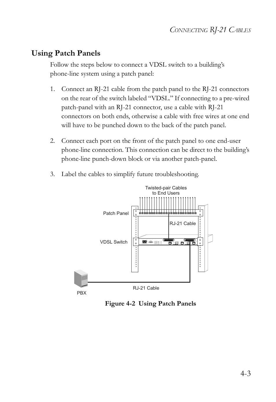 Using patch panels, Using patch panels -3, Figure 4-2 | Rj-21 c, 3 using patch panels, Onnecting, Ables | SMC Networks VDSL2 User Manual | Page 53 / 96