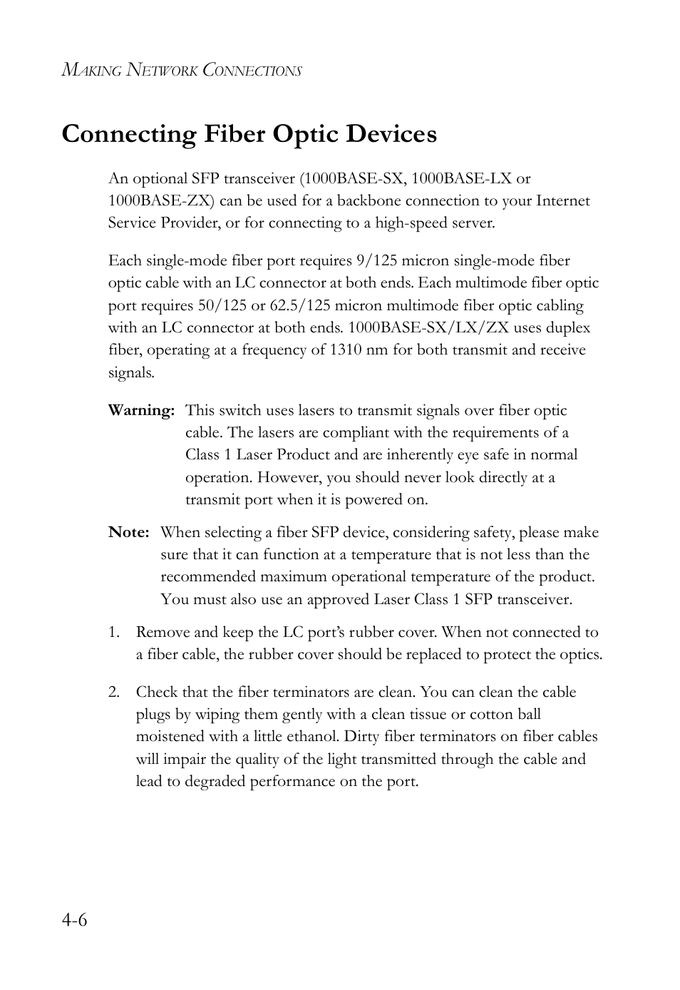 Connecting fiber optic devices, Connecting fiber optic devices -6 | SMC Networks VDSL2 User Manual | Page 56 / 96