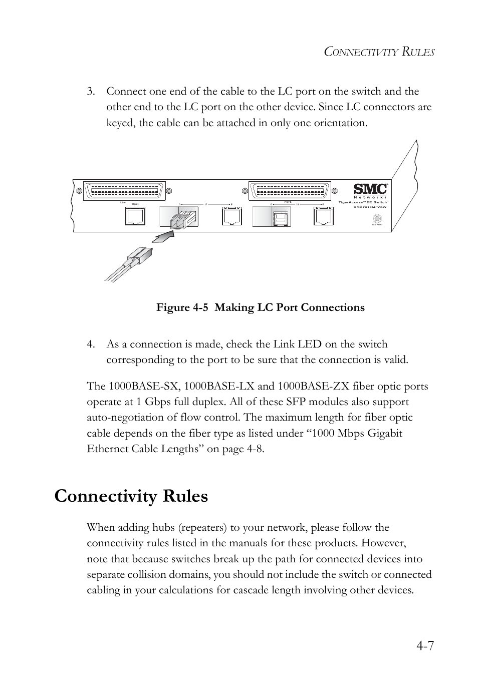 Connectivity rules, Connectivity rules -7, Figure 4-5 | Making lc port connections -7, Onnectivity, Ules | SMC Networks VDSL2 User Manual | Page 57 / 96