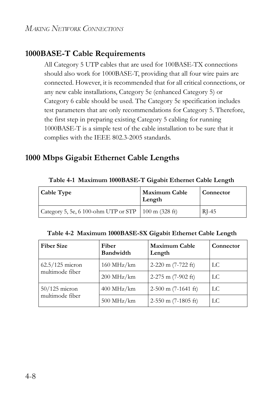 1000base-t cable requirements, 1000 mbps gigabit ethernet cable lengths | SMC Networks VDSL2 User Manual | Page 58 / 96