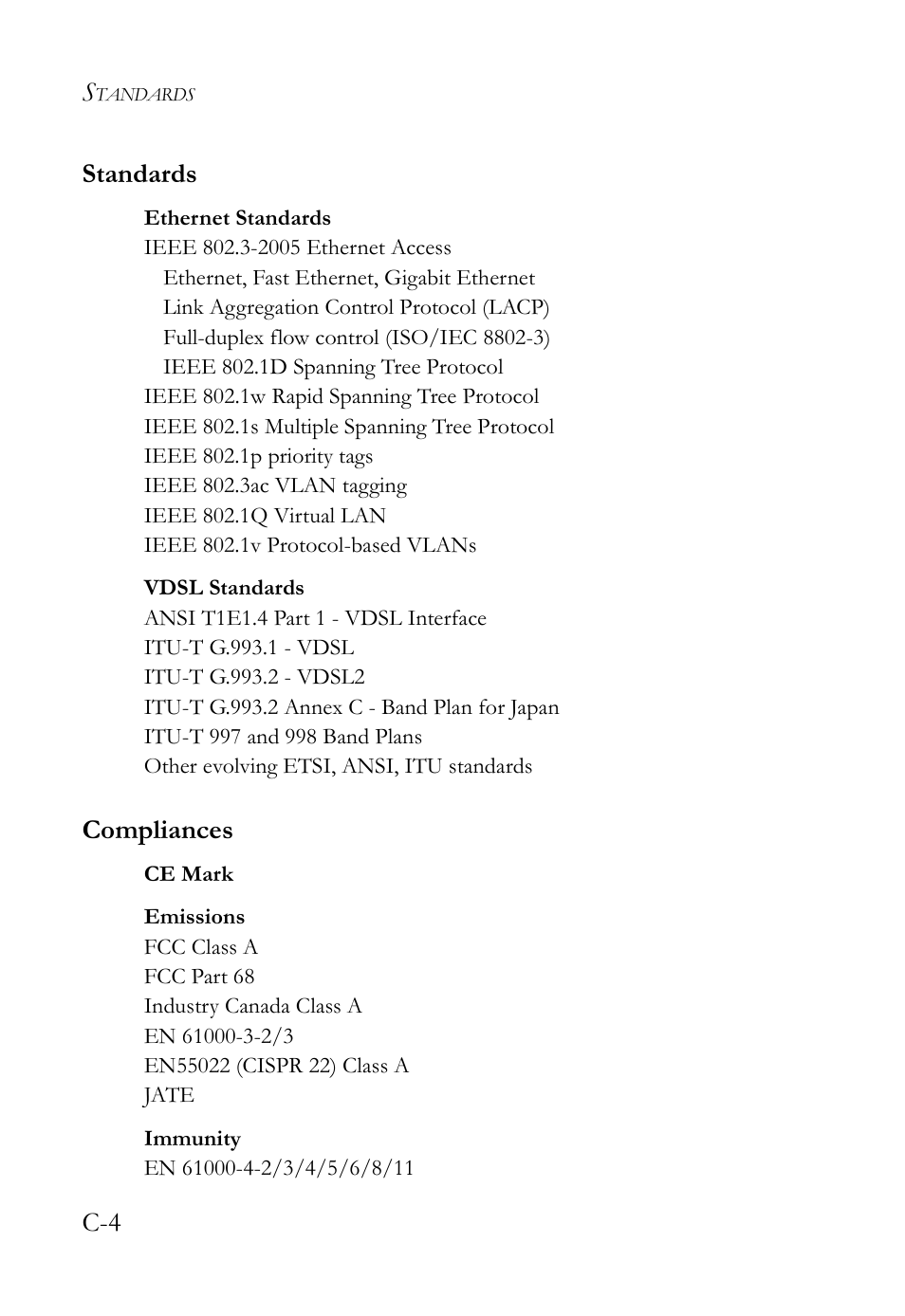 Standards, Compliances, C-4 standards | SMC Networks VDSL2 User Manual | Page 78 / 96