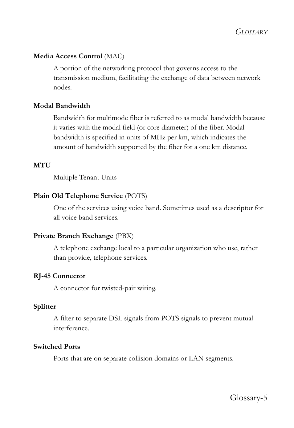 Glossary-5 | SMC Networks VDSL2 User Manual | Page 87 / 96