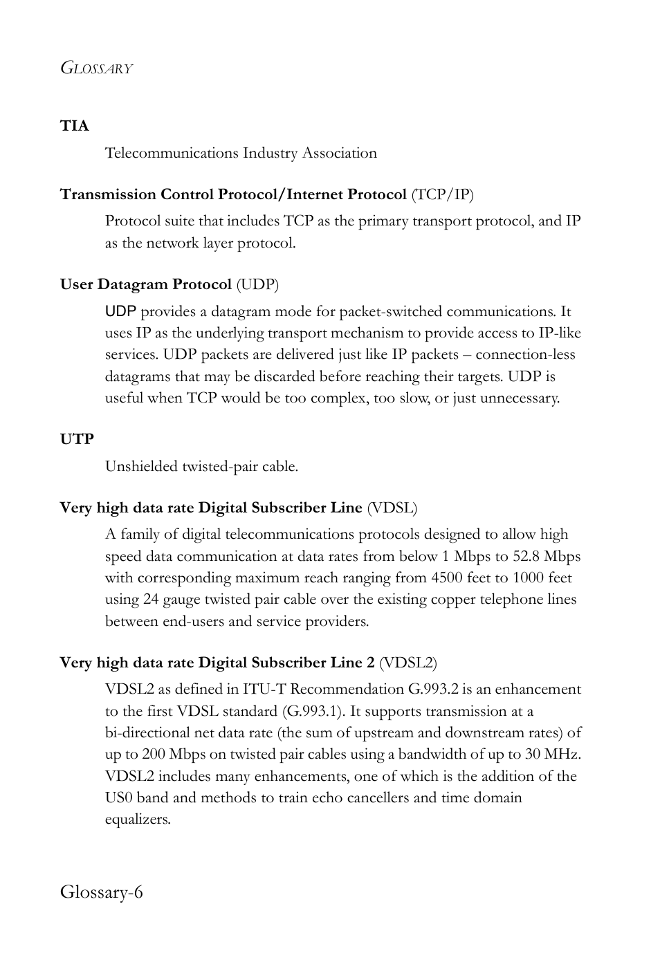 Glossary-6 | SMC Networks VDSL2 User Manual | Page 88 / 96