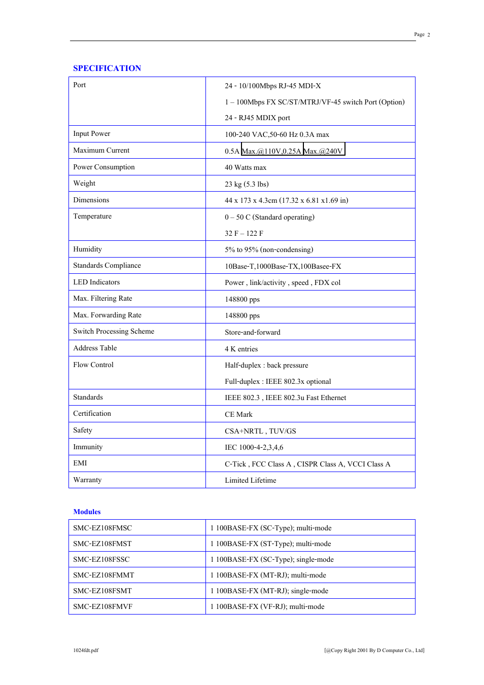 SMC Networks SMC1016FDT User Manual | Page 2 / 4