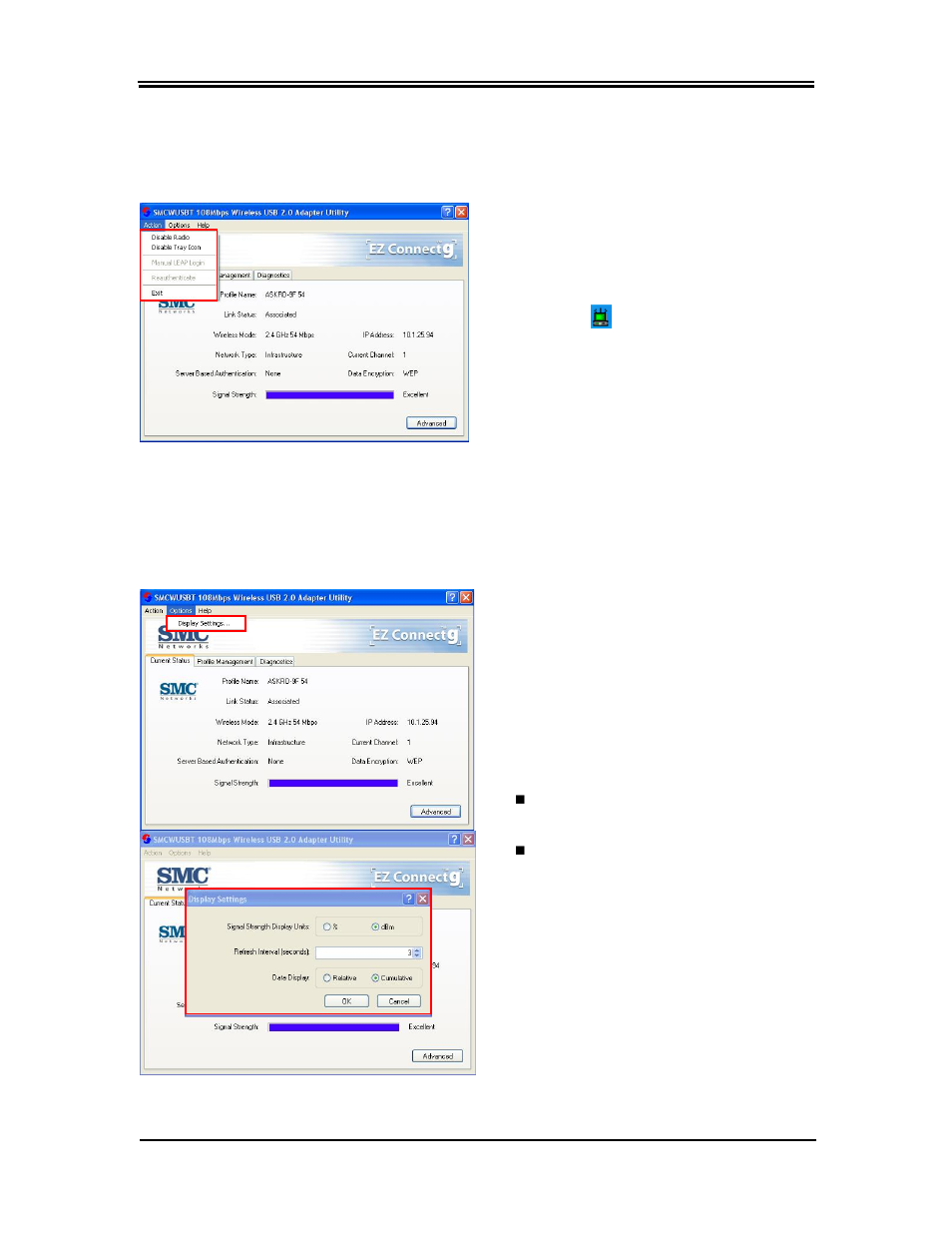 Action tab, Options tab | SMC Networks SMCWUSBT-G User Manual | Page 22 / 37